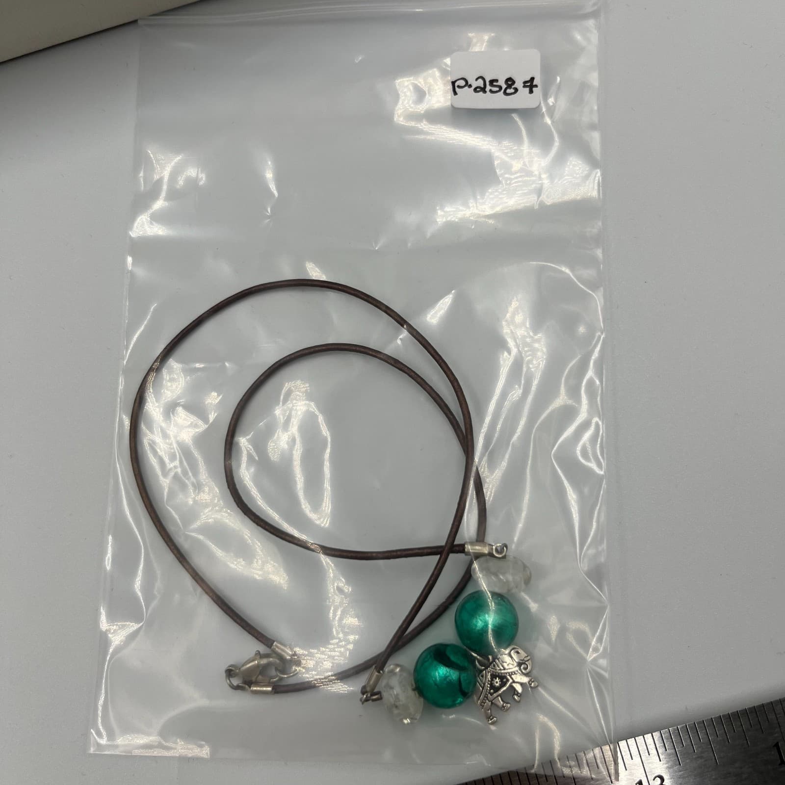 Vintage Boho Elephant Pendant Necklace Silver Tone Carved Animal Leather Cord - Thumbnail 8