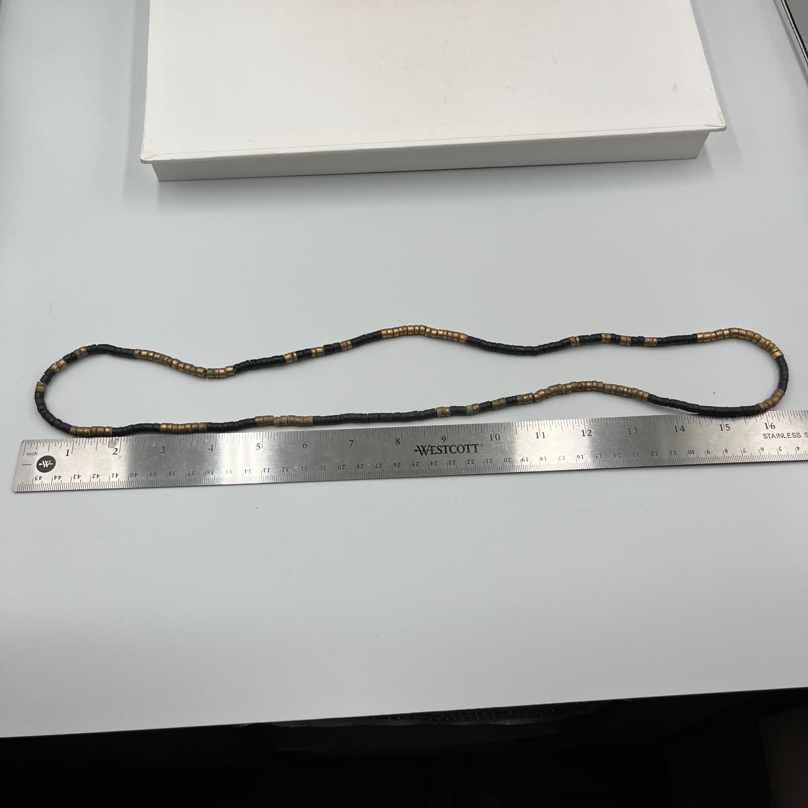 Vintage African Style Brass Black Glass Bead Necklace Ethnic Tribal Boho Jewelry - Thumbnail 8