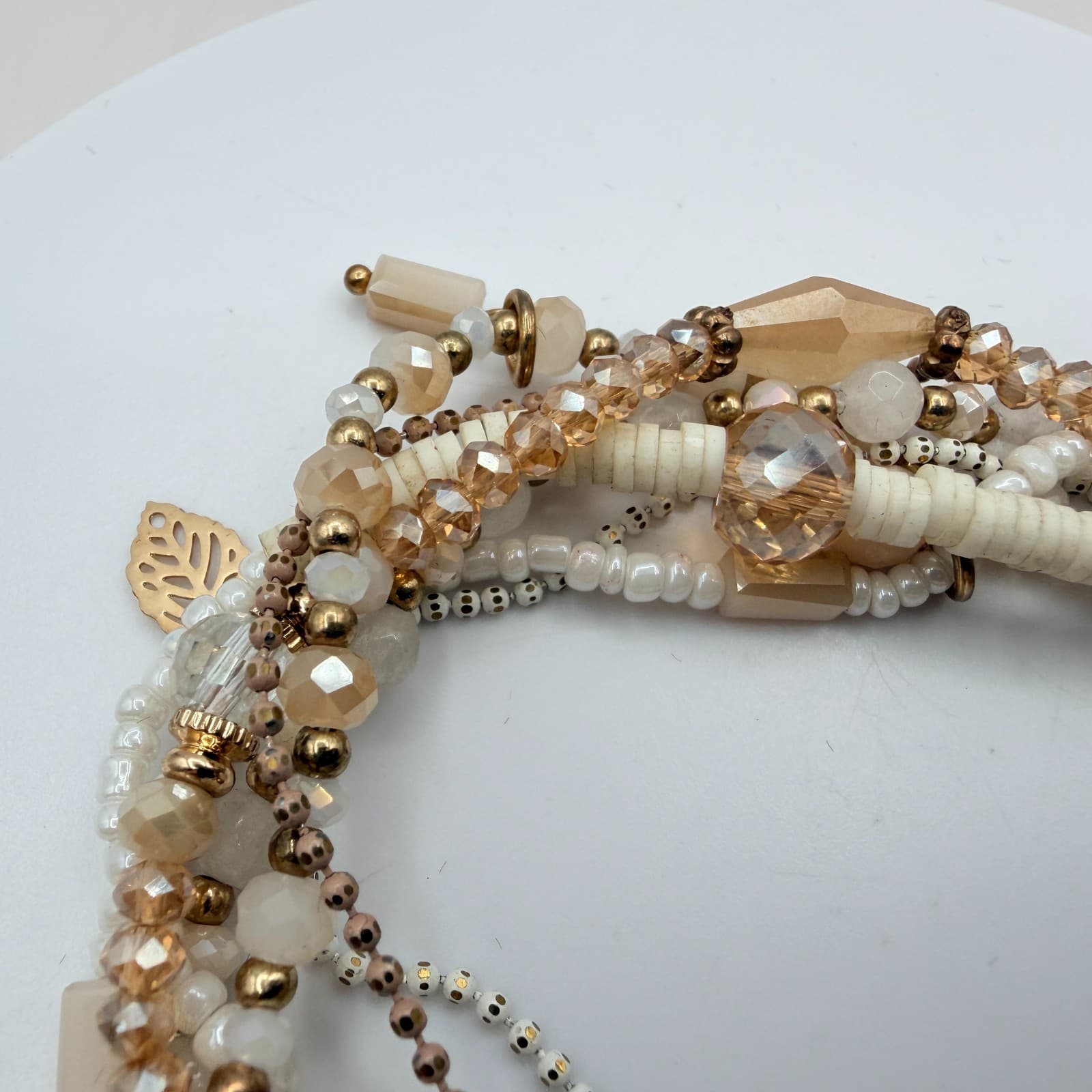 Vintage 80s Quartz & Mixed Beaded Stranded Bracelet Gold Magnetic Clasp Jewelry - Thumbnail 6