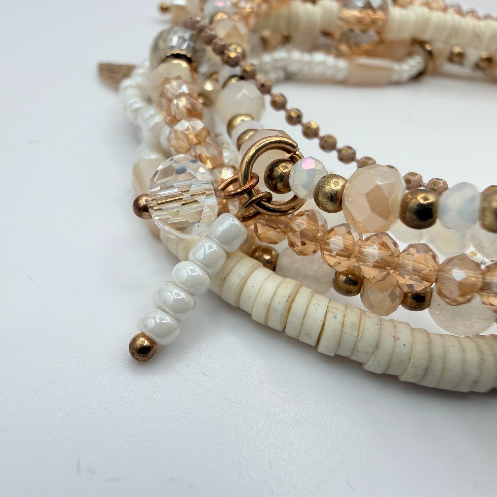 Vintage 80s Quartz & Mixed Beaded Stranded Bracelet Gold Magnetic Clasp Jewelry - Thumbnail 5