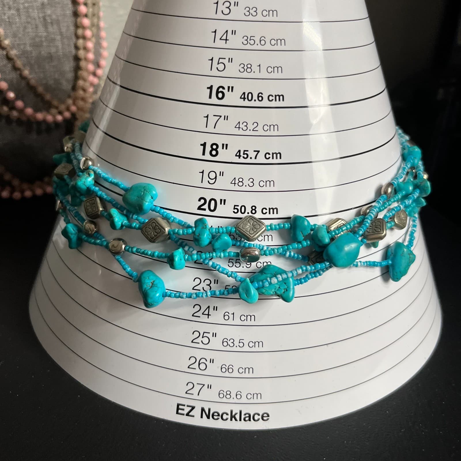 Vintage Turquoise Nugget Multi Strand Necklace Silver Tone Flower Beads Boho - Thumbnail 7