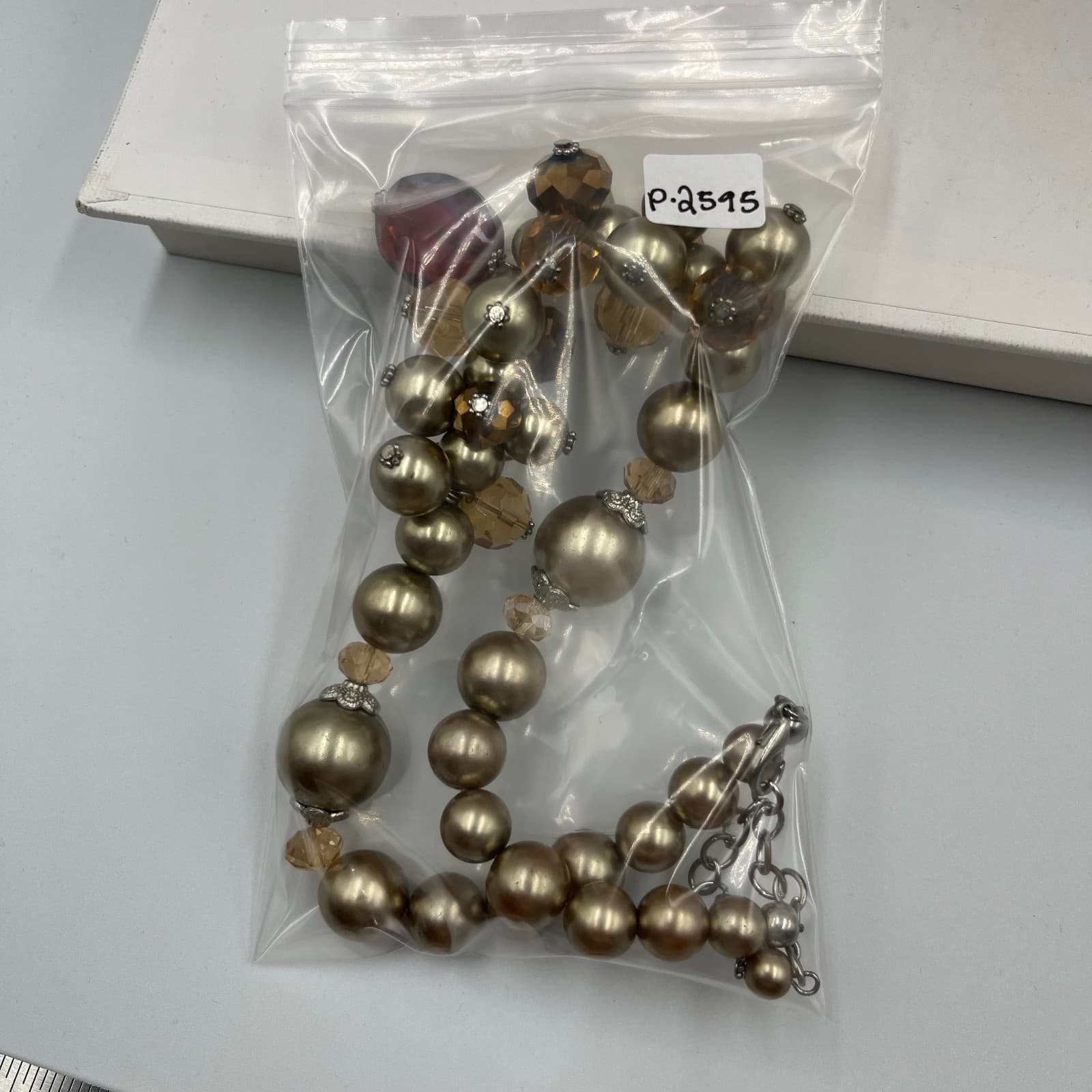 Vintage Faux Pearl & Crystal Statement Necklace Silver Tone Cluster Wedding Bib - Thumbnail 7