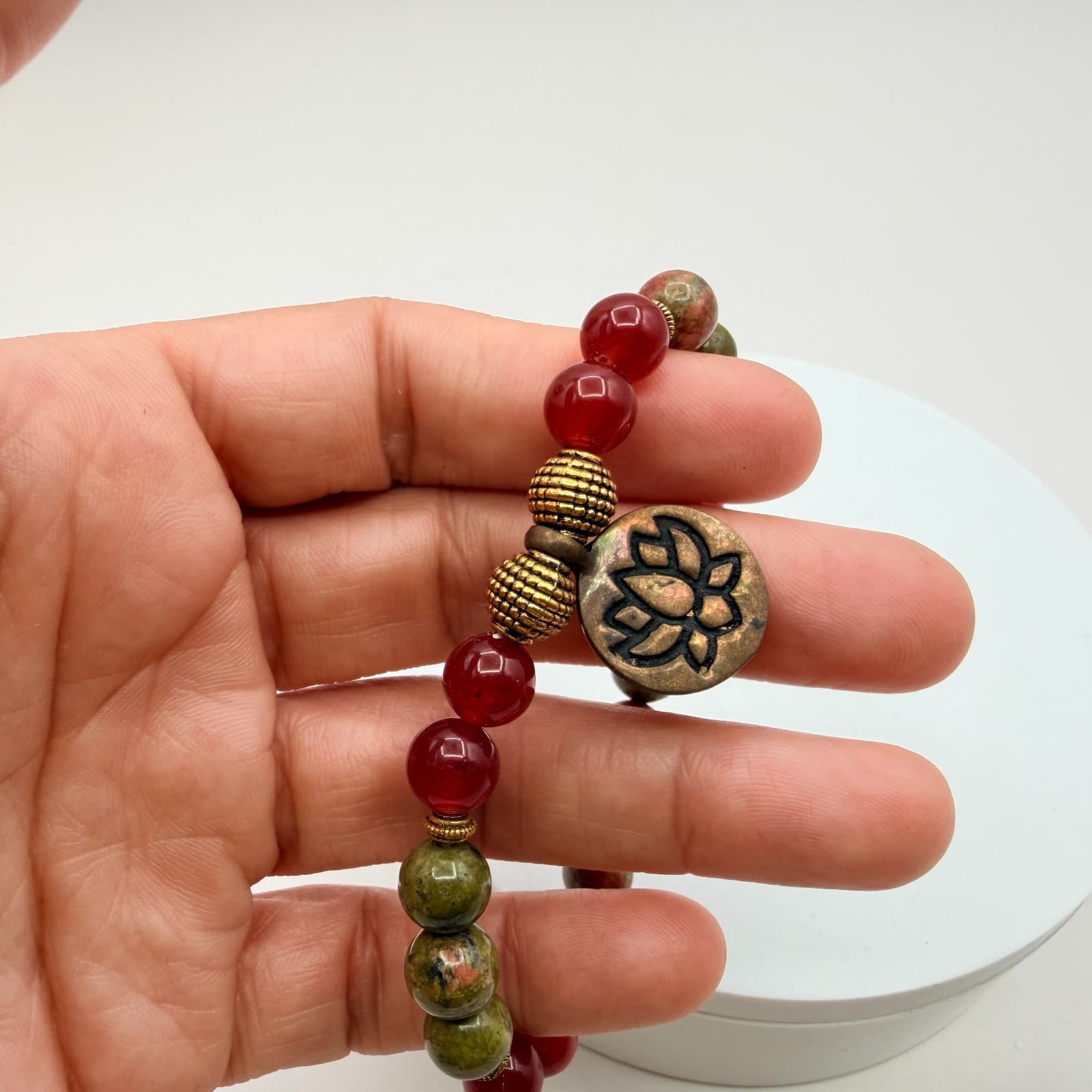 Vintage 90s Lotus Charm Beaded Bracelet Boho Women's Classic Fashion Jewelry - Thumbnail 10