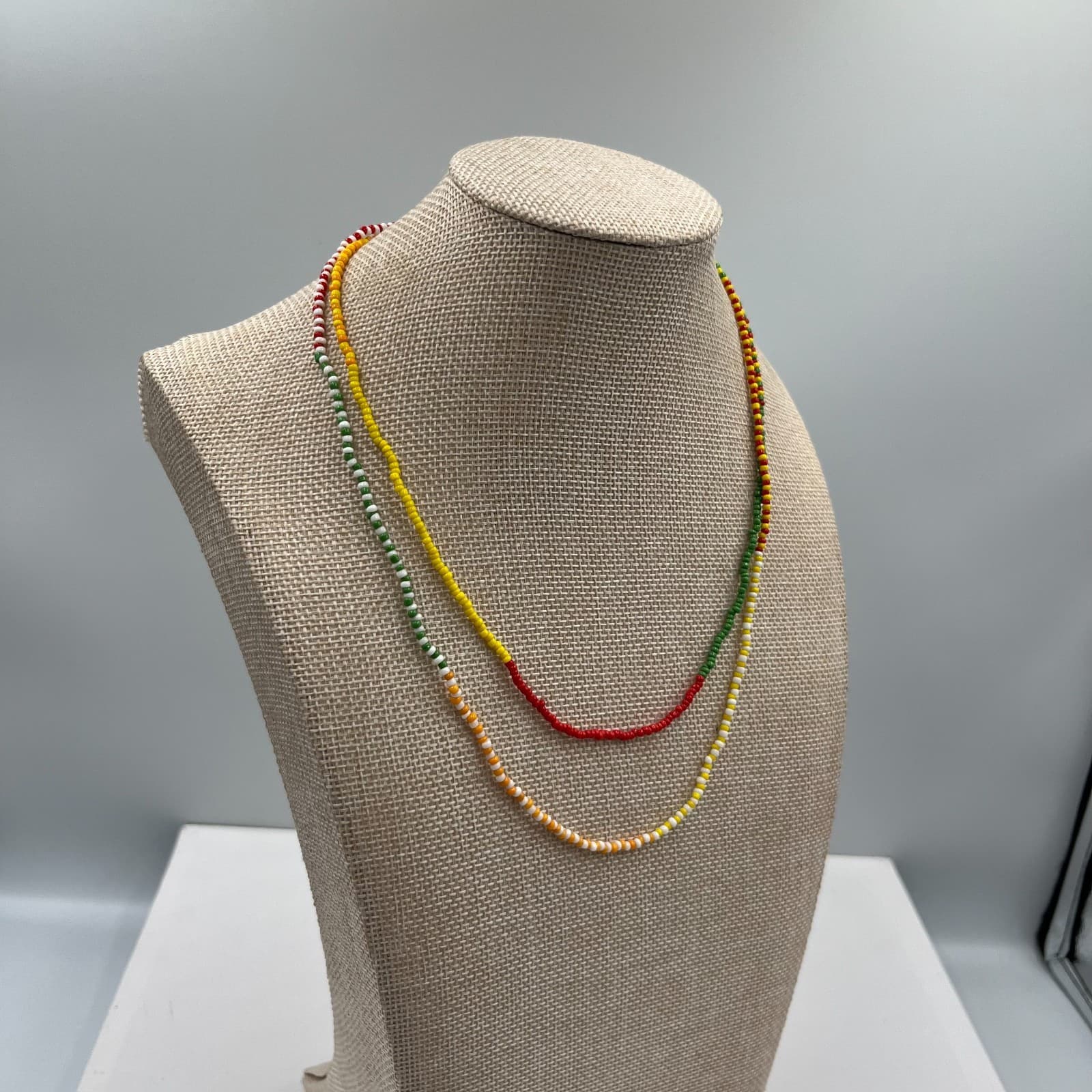 Vintage Seed Bead Necklace Multi-Strand Multi-Color Boho Hippie Love Beads 24" - Thumbnail 4