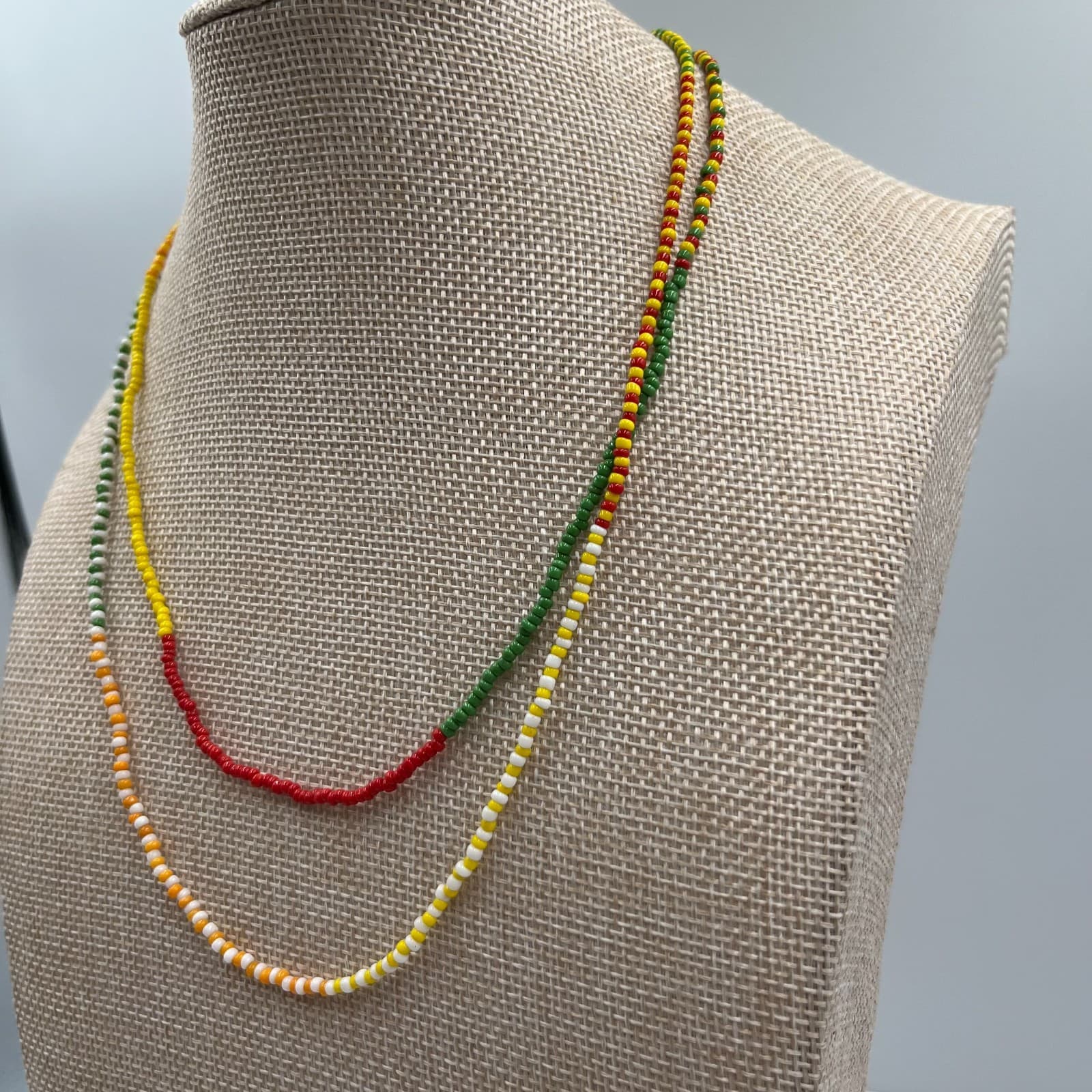 Vintage Seed Bead Necklace Multi-Strand Multi-Color Boho Hippie Love Beads 24" - Thumbnail 6