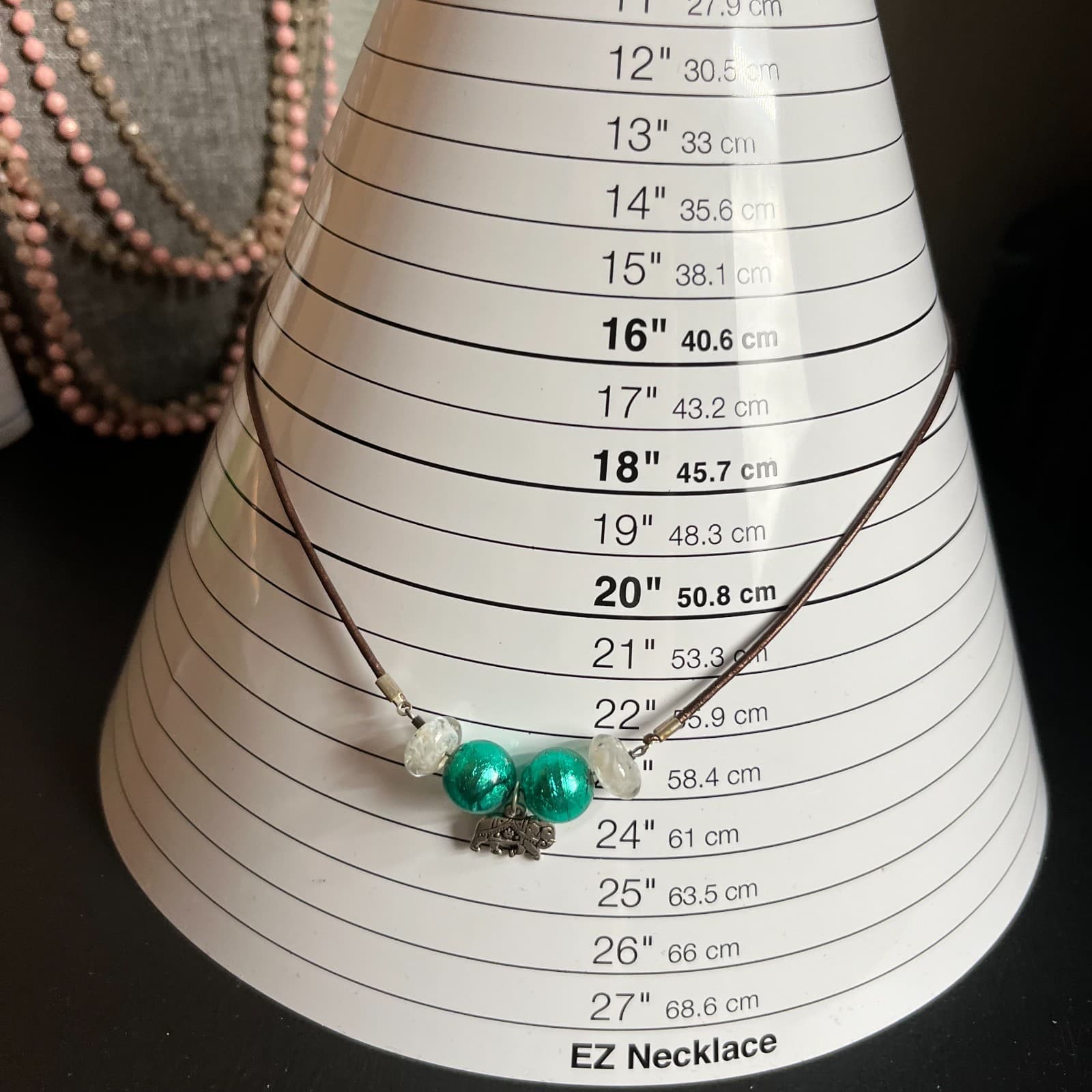 Vintage Boho Elephant Pendant Necklace Silver Tone Carved Animal Leather Cord - Thumbnail 7