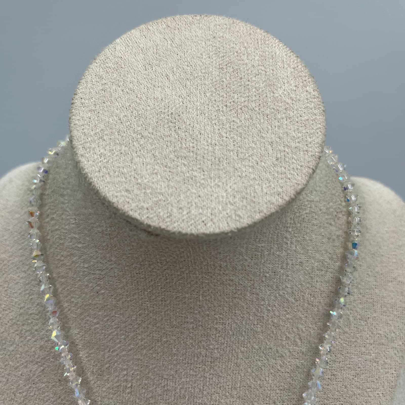 Vintage Aurora Borealis AB Crystal Necklace Iridescent Faceted Bead Choker 1950s - Thumbnail 2