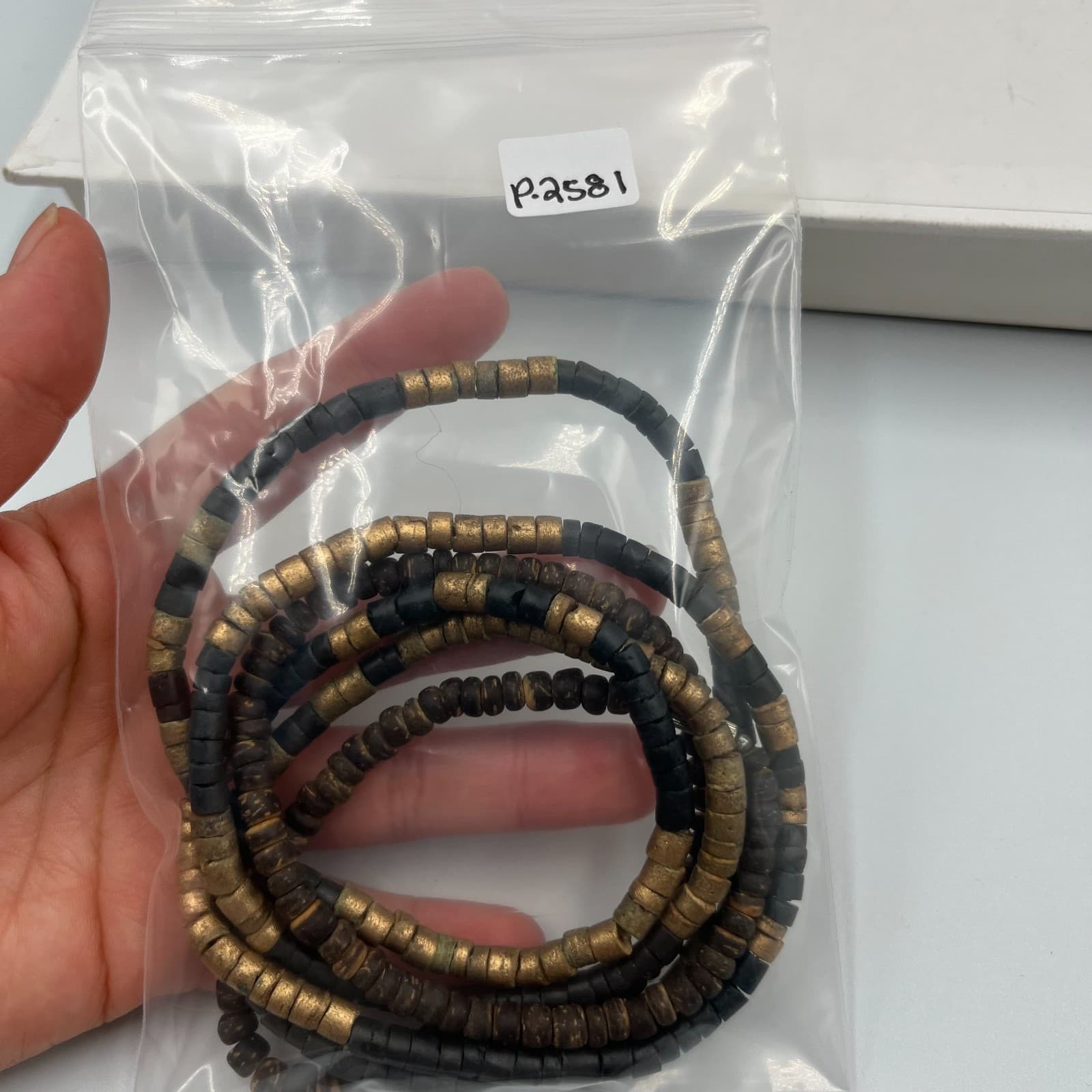 Vintage African Style Brass Black Glass Bead Necklace Ethnic Tribal Boho Jewelry - Thumbnail 10