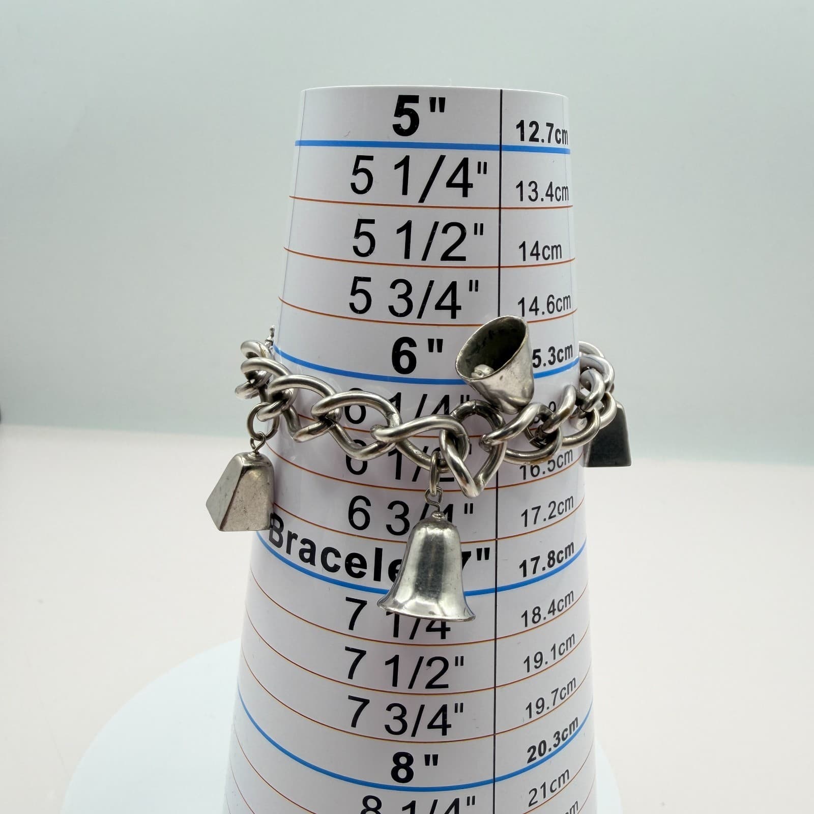 Vintage 80s Designer Coro Silver Tone Chime Bell Charm Link Bracelet Jewelry - Thumbnail 8