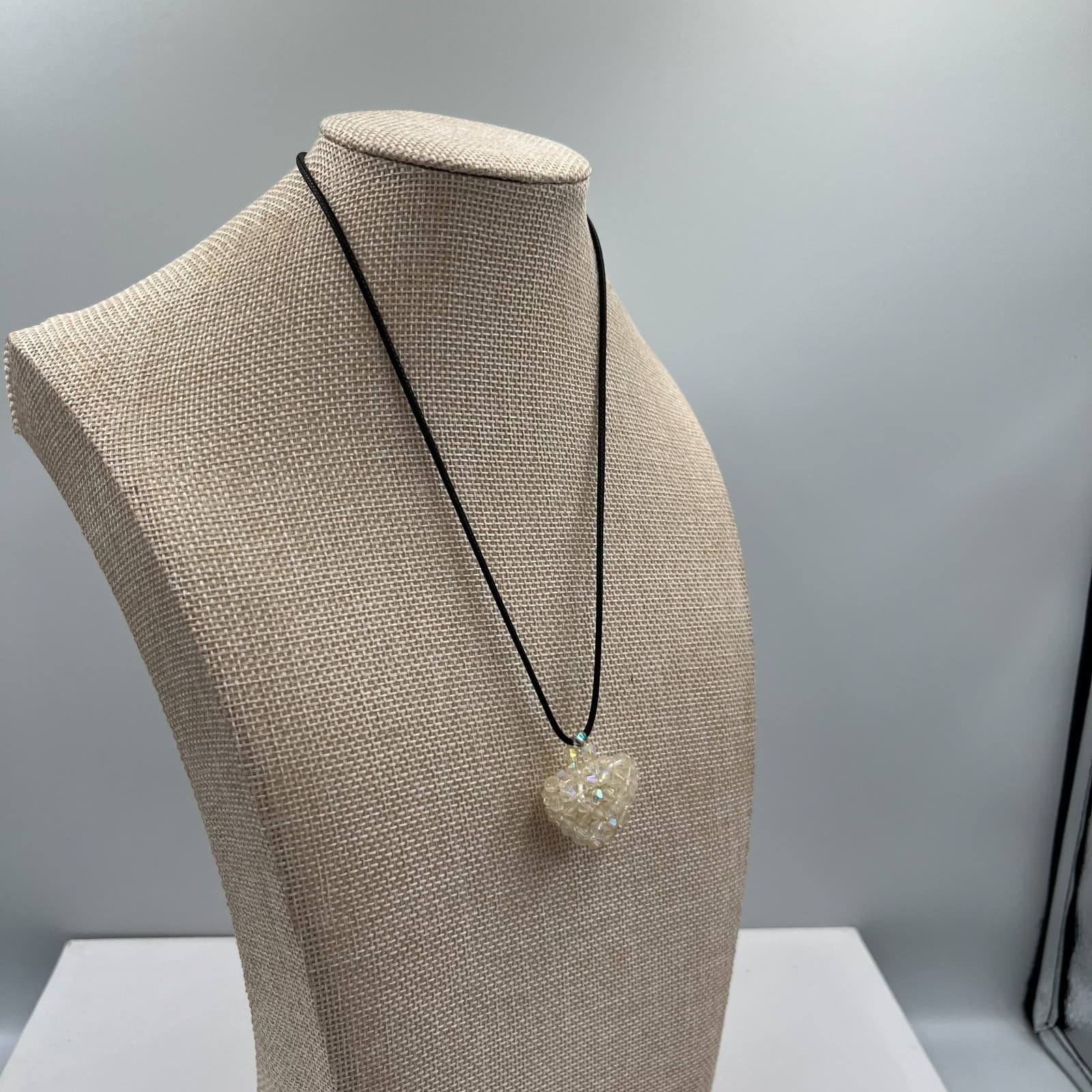 Vintage Crystal Heart Pendant Necklace Signed Silver Tone 18" Chain - Thumbnail 6