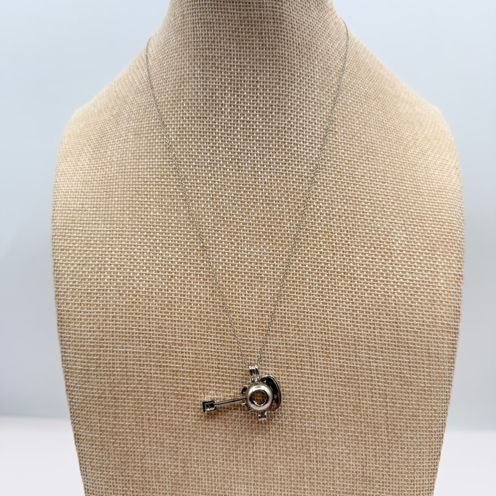 Vintage Y2K Silver Tone Guitar Locket Pendant Necklace Women's Classic Jewelry - Thumbnail 2