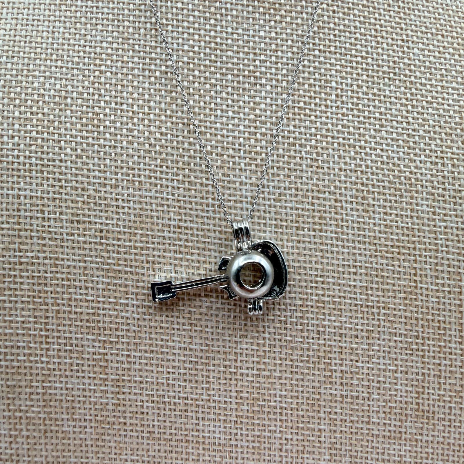 Vintage Y2K Silver Tone Guitar Locket Pendant Necklace Women's Classic Jewelry - Thumbnail 3