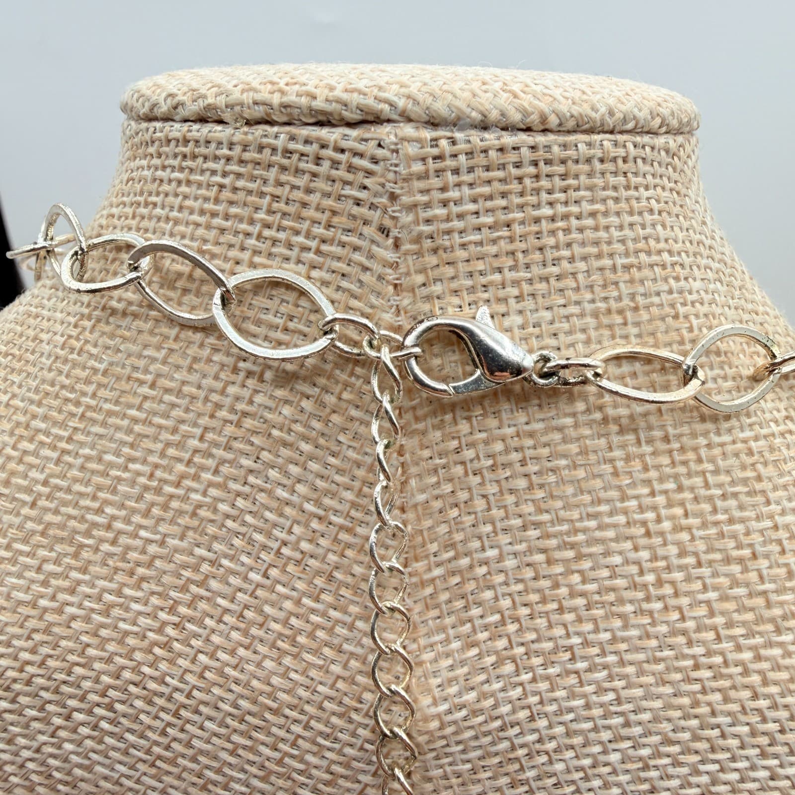 Vintage 90s Floating Heart Locket Necklace Silver Tone Blue Glass Charm Jewelry - Thumbnail 9