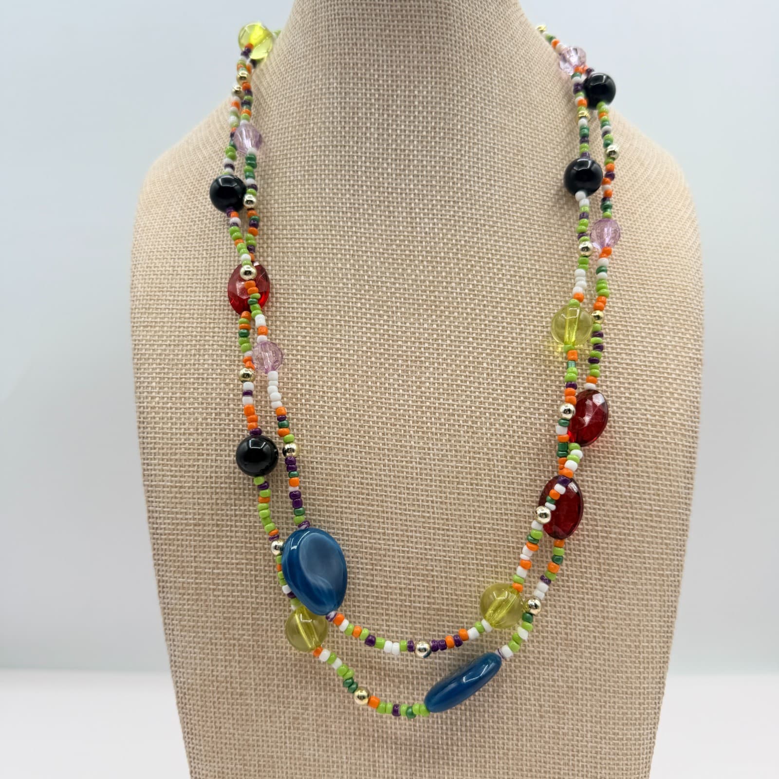 Vintage Y2K Gold Tone Multi Strand Beaded Necklace Boho Women's Classic Jewelry - Thumbnail 2