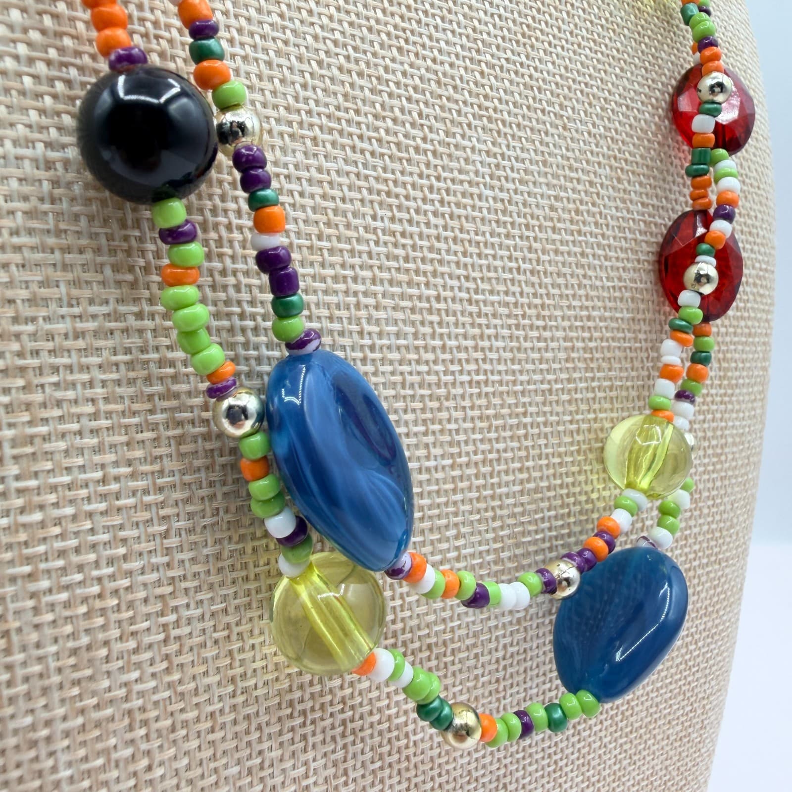 Vintage Y2K Gold Tone Multi Strand Beaded Necklace Boho Women's Classic Jewelry - Thumbnail 4