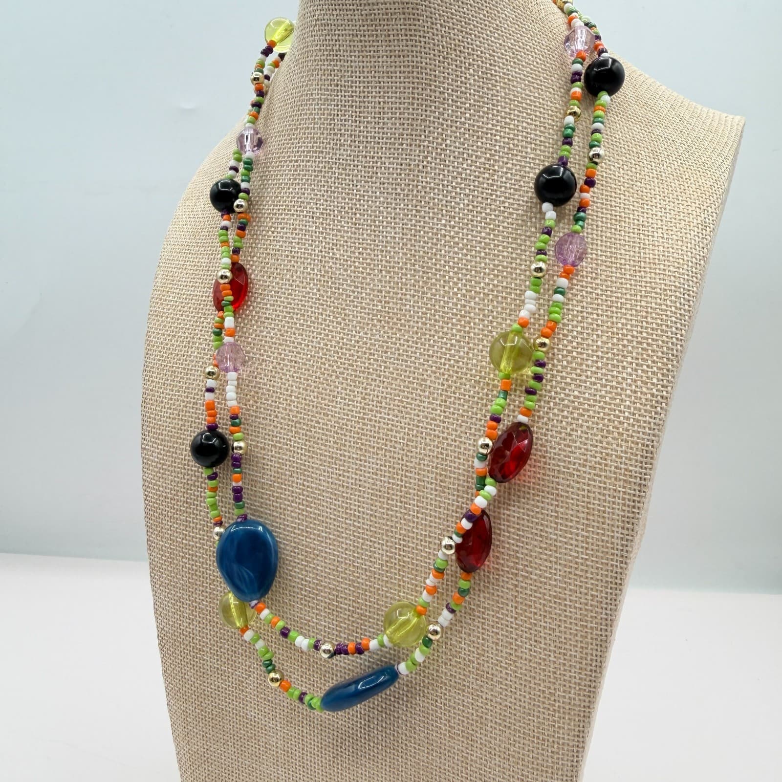 Vintage Y2K Gold Tone Multi Strand Beaded Necklace Boho Women's Classic Jewelry - Thumbnail 8