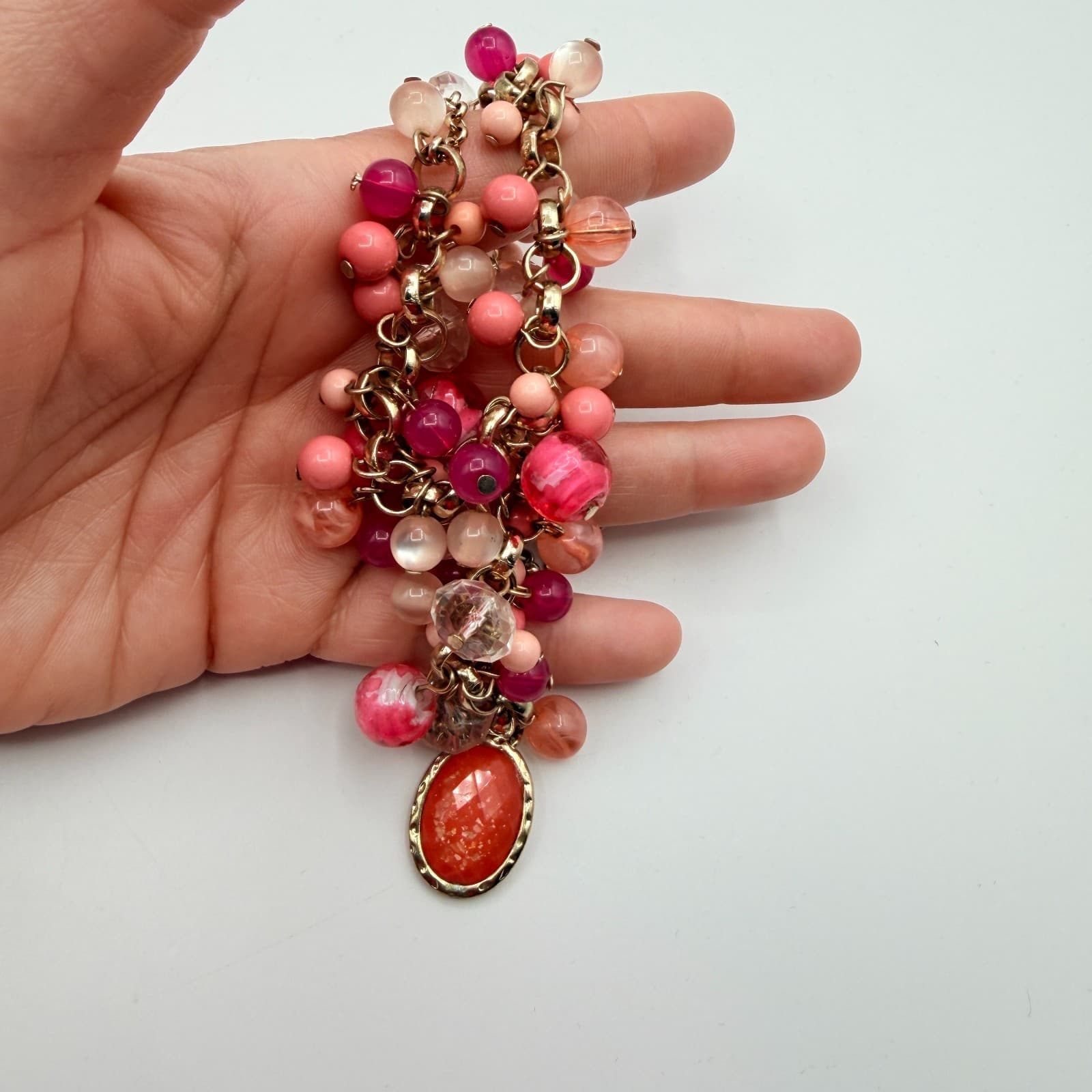 Vintage 90s Gold Tone Beaded Statement Y Necklace Women's Classic Jewelry - Thumbnail 10