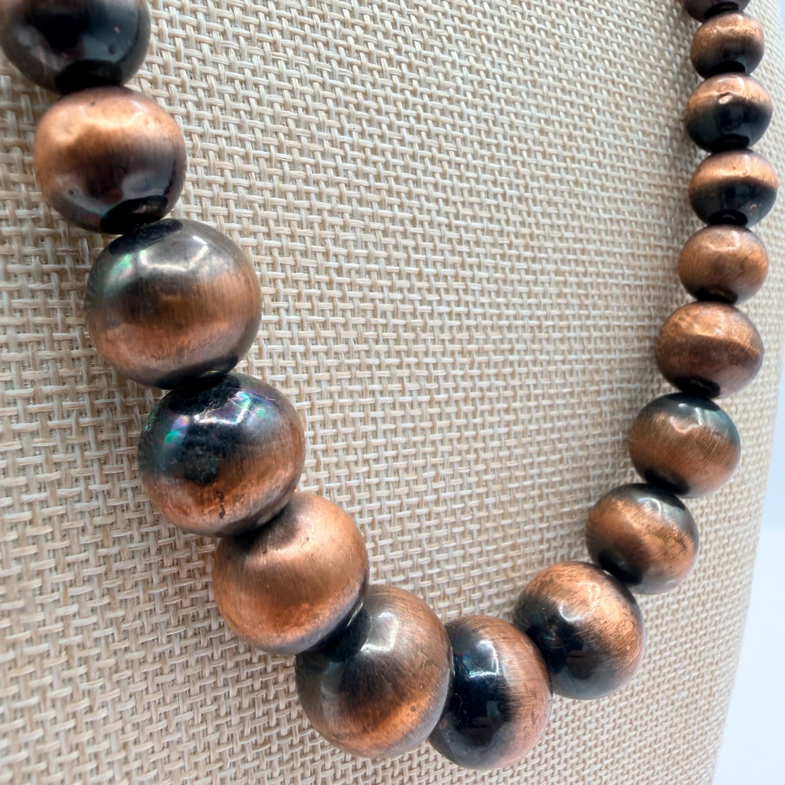 Vintage 90s Silver Tone Round Beaded Necklace Boho Women's Classic Jewelry - Thumbnail 4