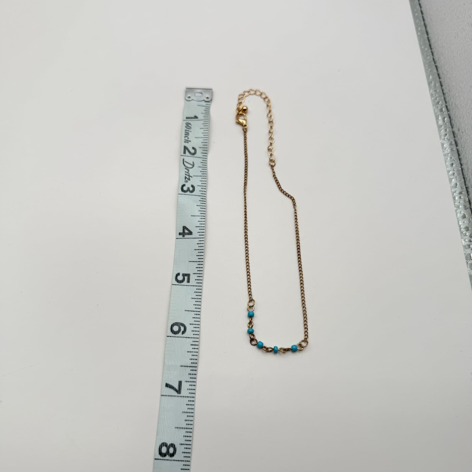 Vintage 90s Gold Tone Necklace Turquoise Blue Glass Bead Minimalist Boho Jewelry - Thumbnail 10