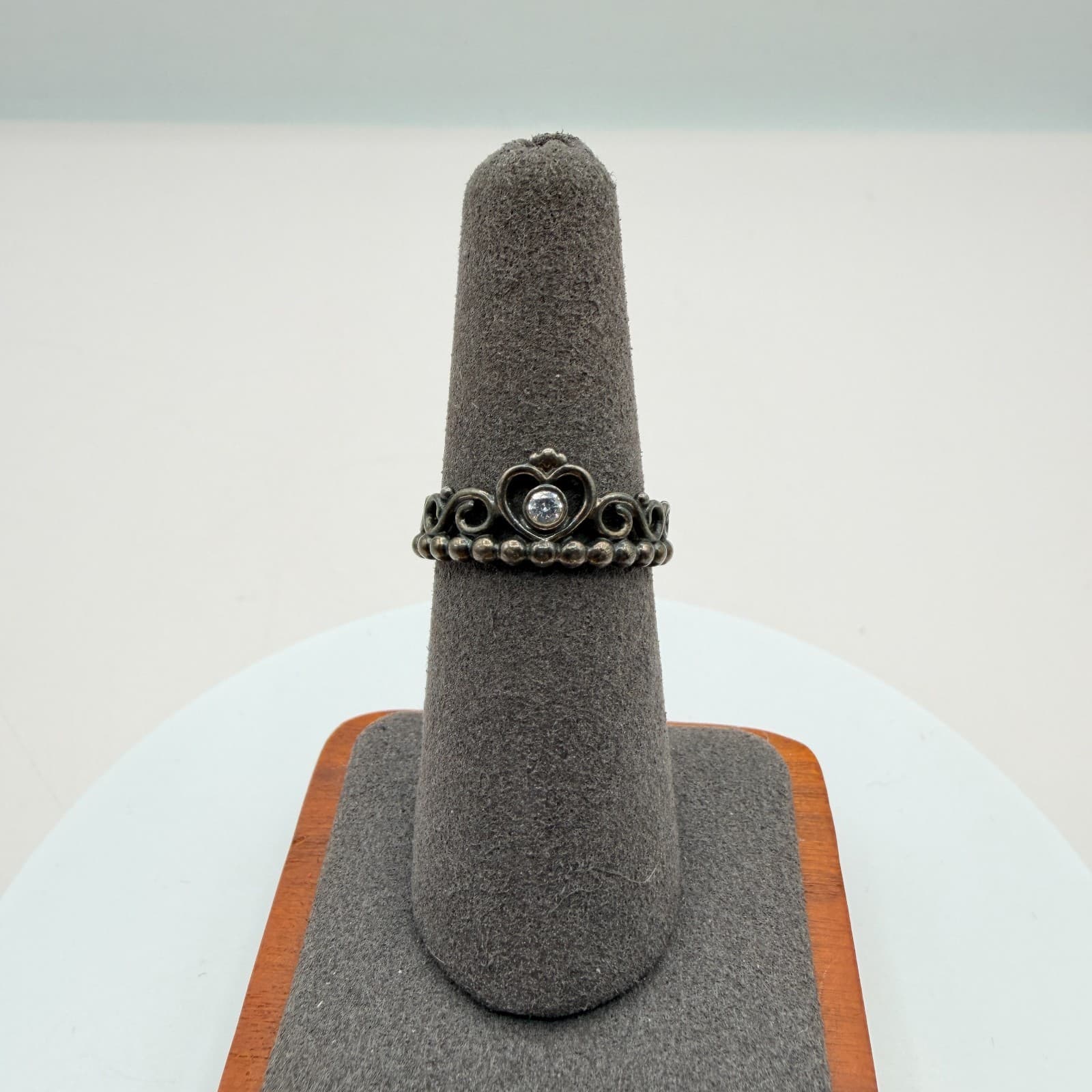 Vintage 80s Princess Tiara Crown Ring Silver Tone Clear Cubic Zirconia Jewelry - Image 1