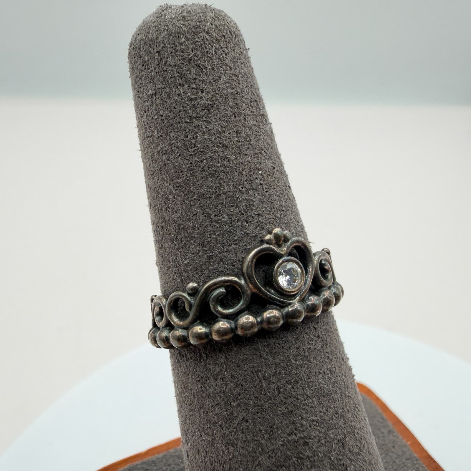 Vintage 80s Princess Tiara Crown Ring Silver Tone Clear Cubic Zirconia Jewelry - Thumbnail 3