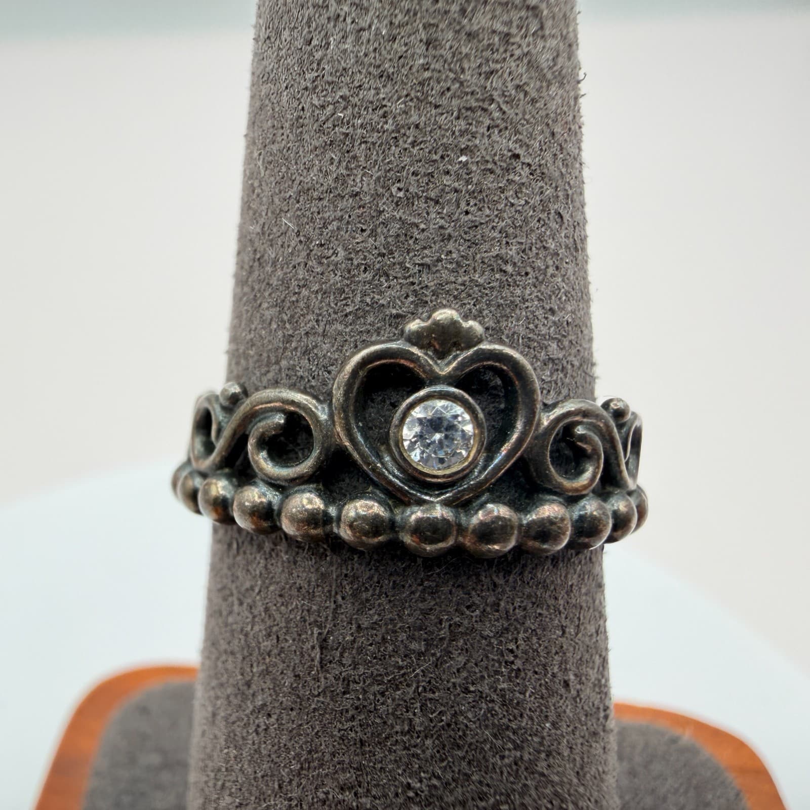 Vintage 80s Princess Tiara Crown Ring Silver Tone Clear Cubic Zirconia Jewelry - Thumbnail 6