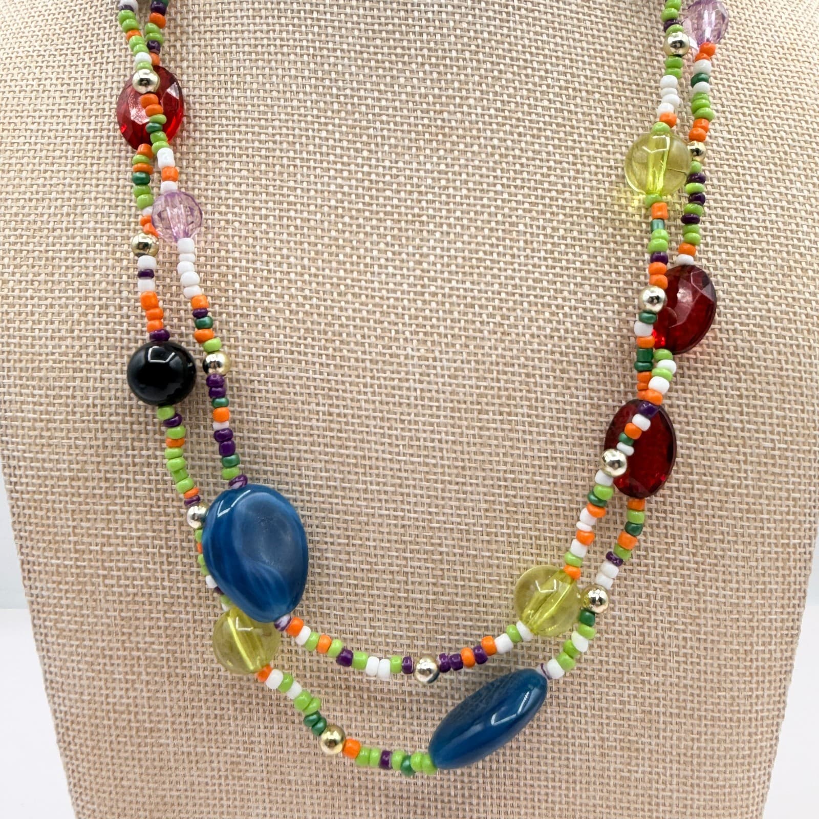 Vintage Y2K Gold Tone Multi Strand Beaded Necklace Boho Women's Classic Jewelry - Thumbnail 3