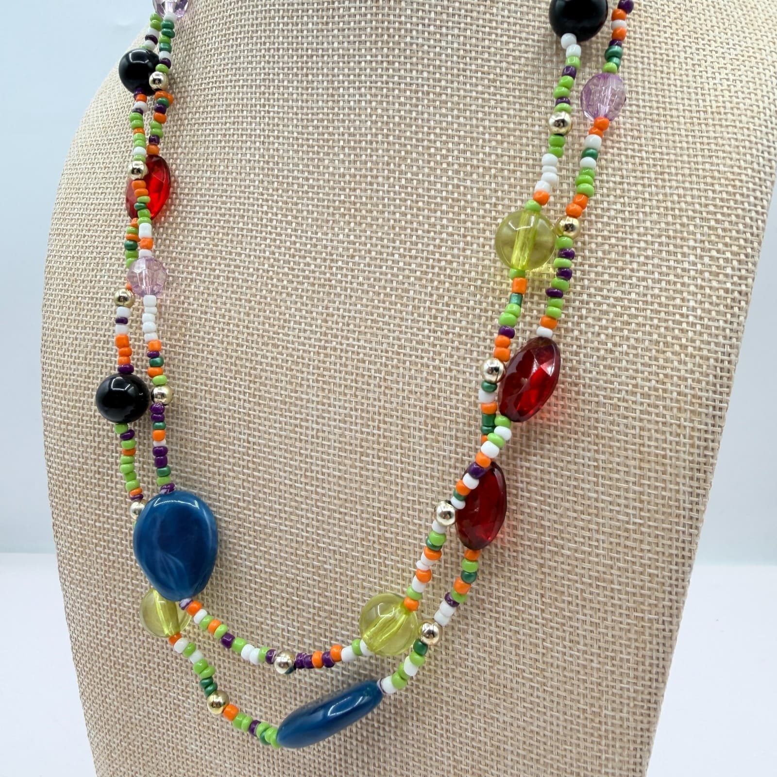 Vintage Y2K Gold Tone Multi Strand Beaded Necklace Boho Women's Classic Jewelry - Thumbnail 7