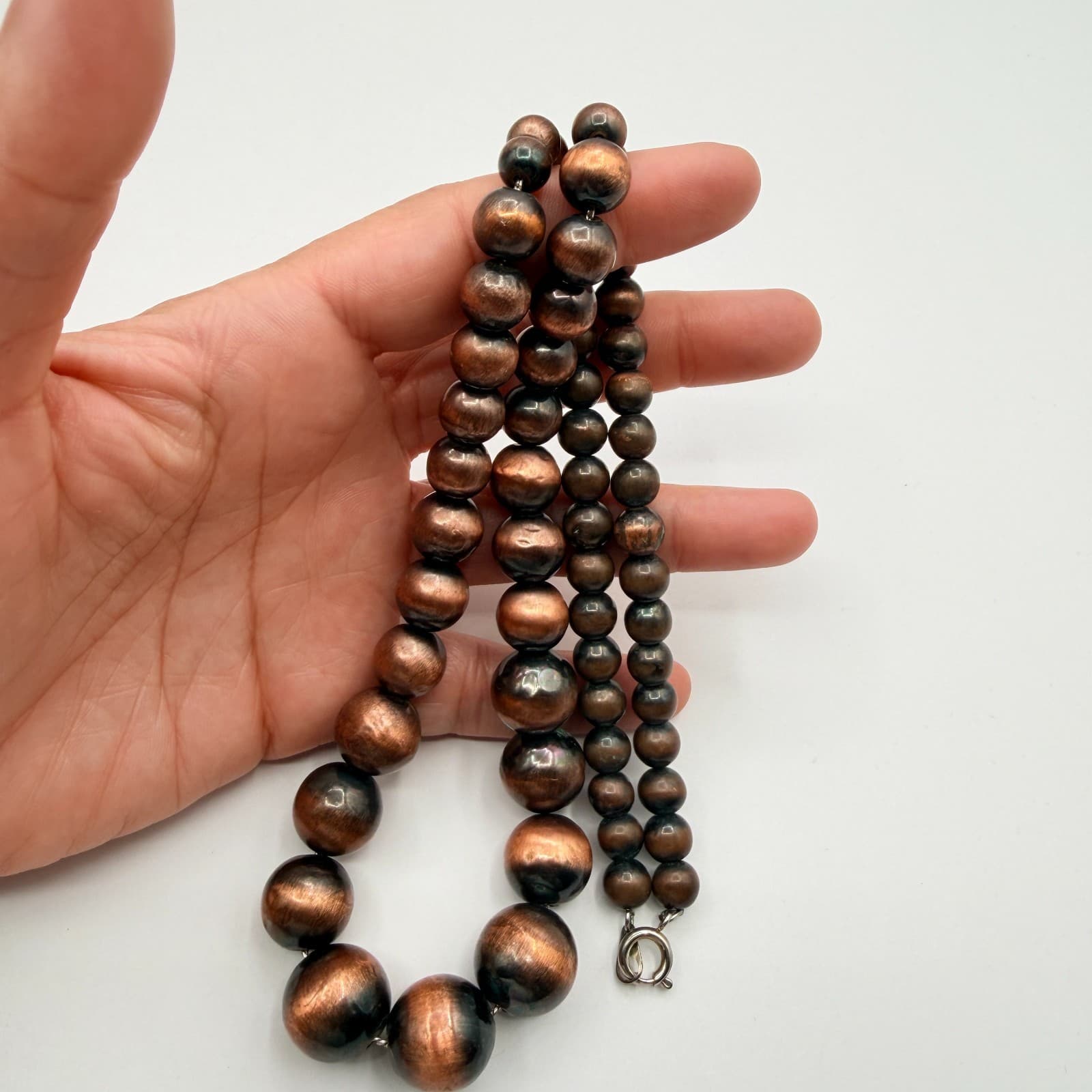 Vintage 90s Silver Tone Round Beaded Necklace Boho Women's Classic Jewelry - Thumbnail 11