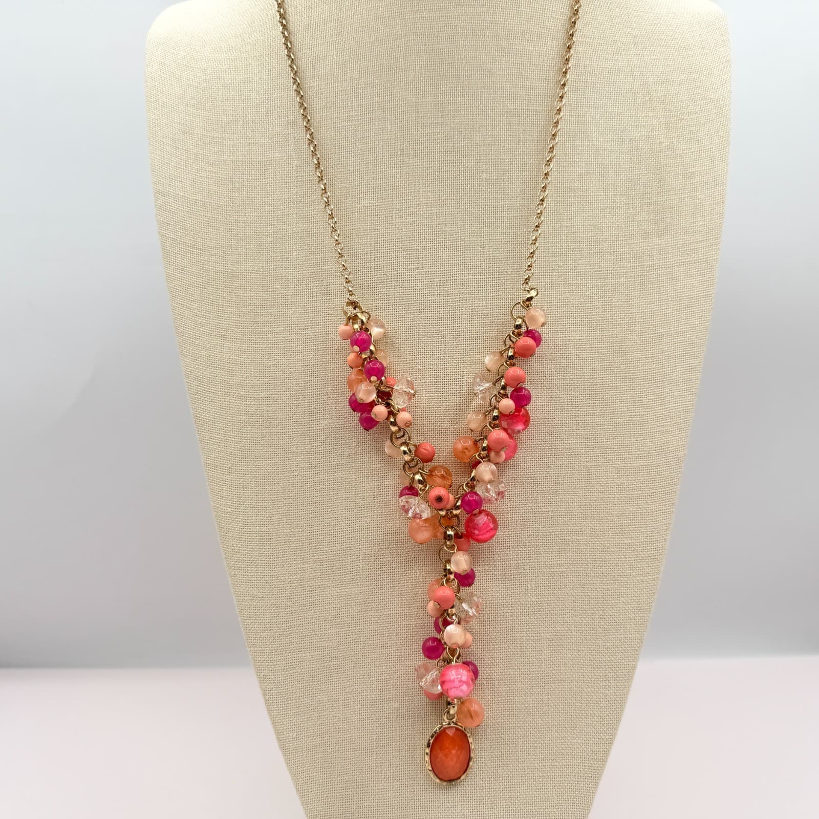 Vintage 90s Gold Tone Beaded Statement Y Necklace Women's Classic Jewelry - Thumbnail 7