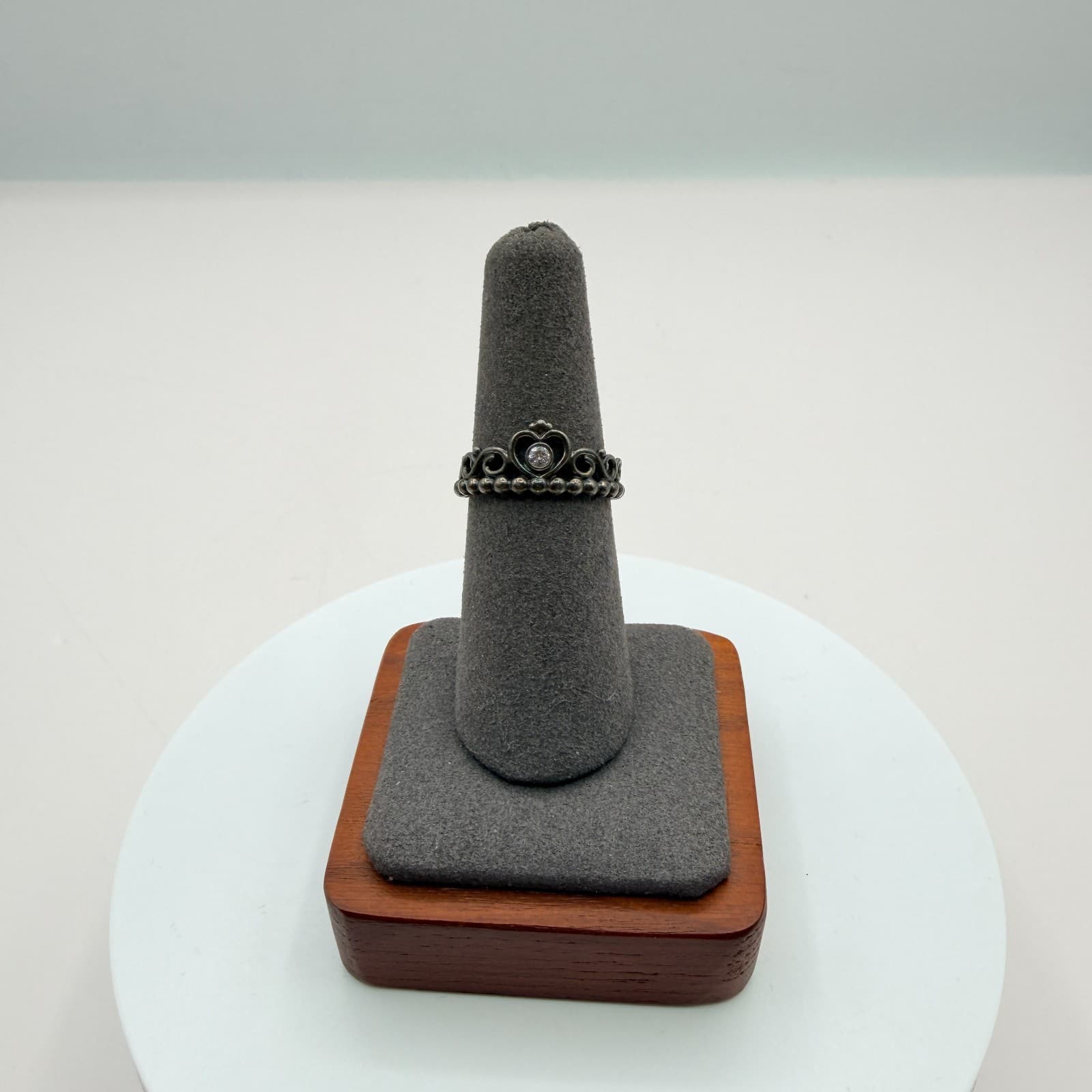 Vintage 80s Princess Tiara Crown Ring Silver Tone Clear Cubic Zirconia Jewelry - Thumbnail 2