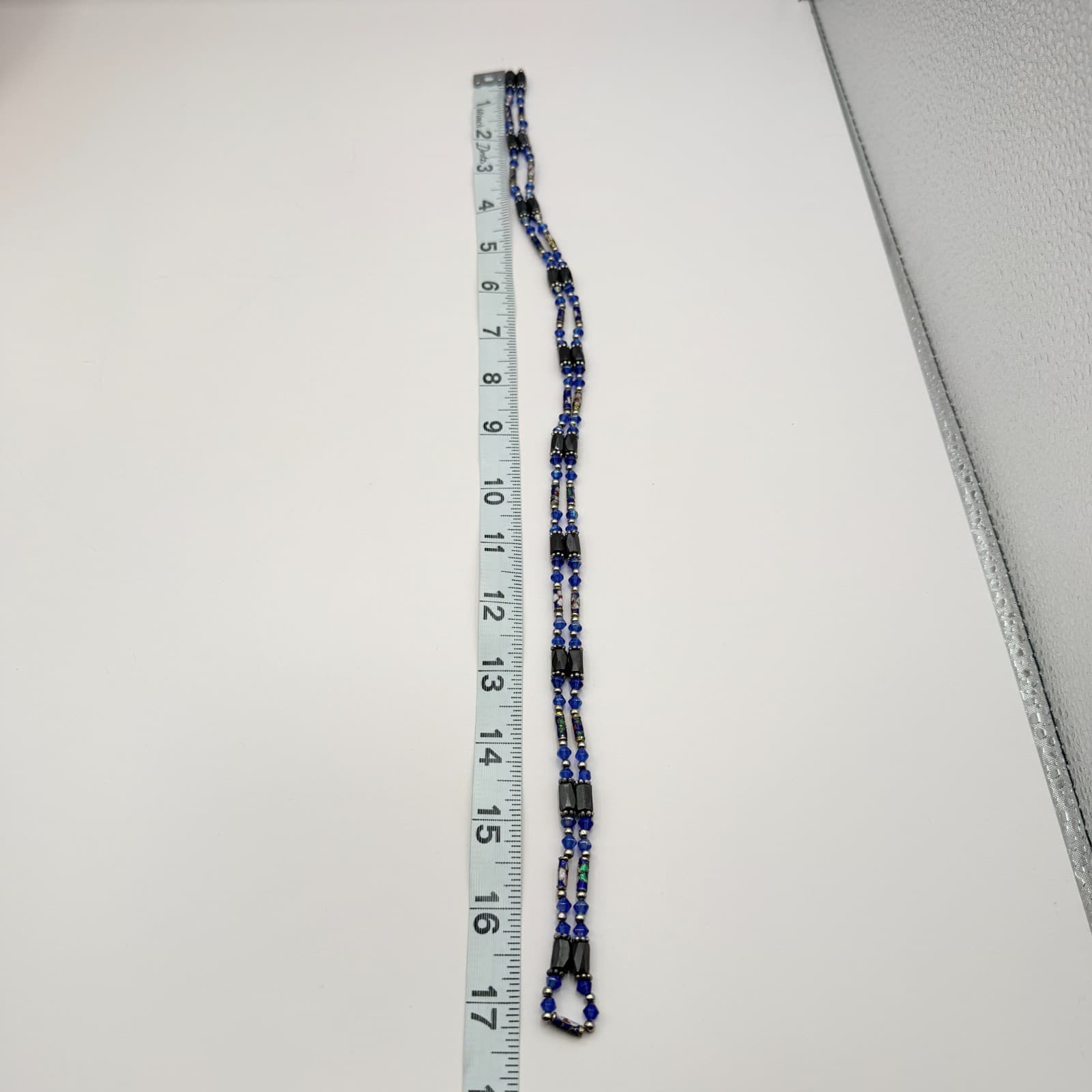 Vintage 90s Hematite Blue Glass Beaded Necklace Boho Women's Fashion Jewelry - Thumbnail 10