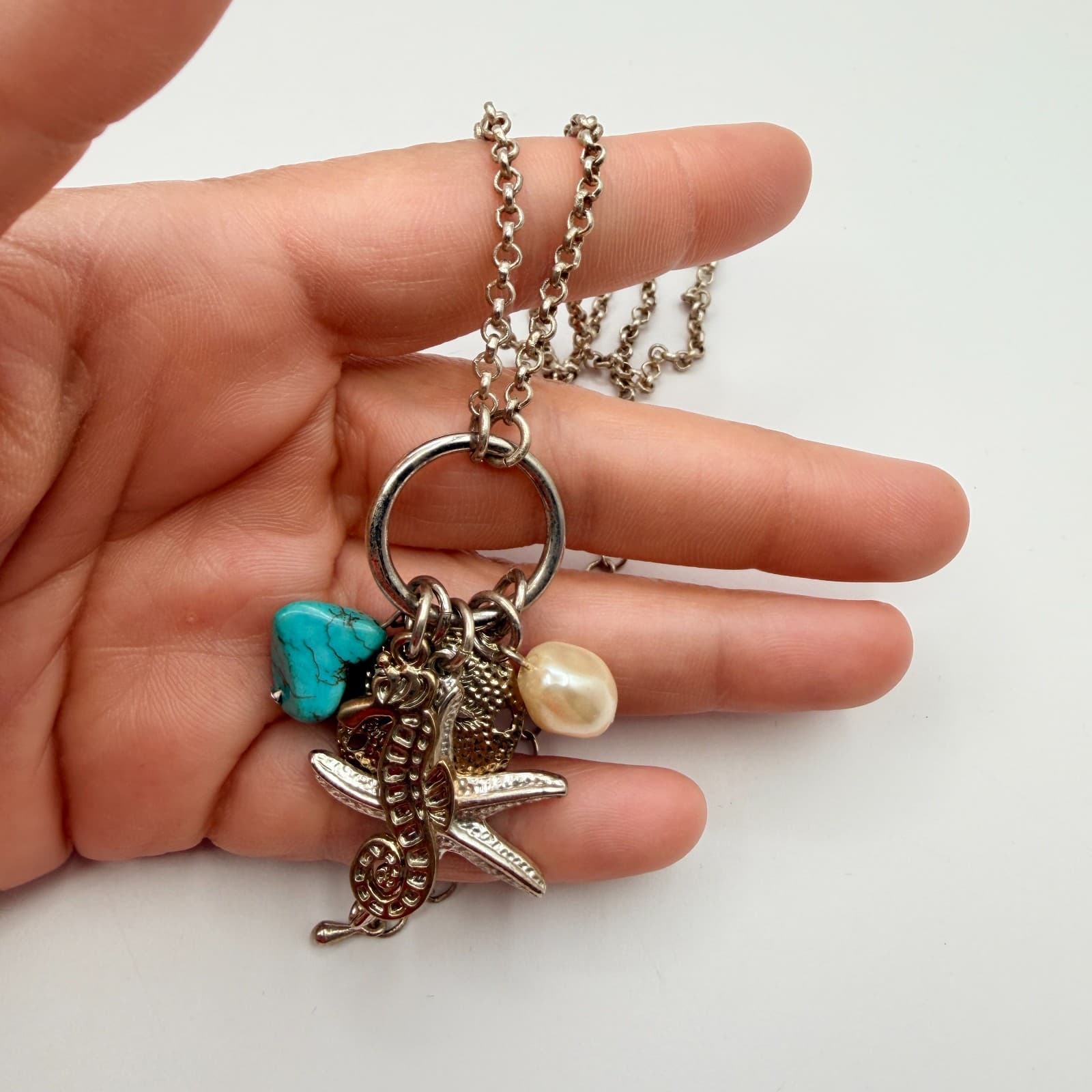 Vintage 90s Silver Tone Faux Pearl Pendant Necklace Women's Classic Jewelry - Thumbnail 8