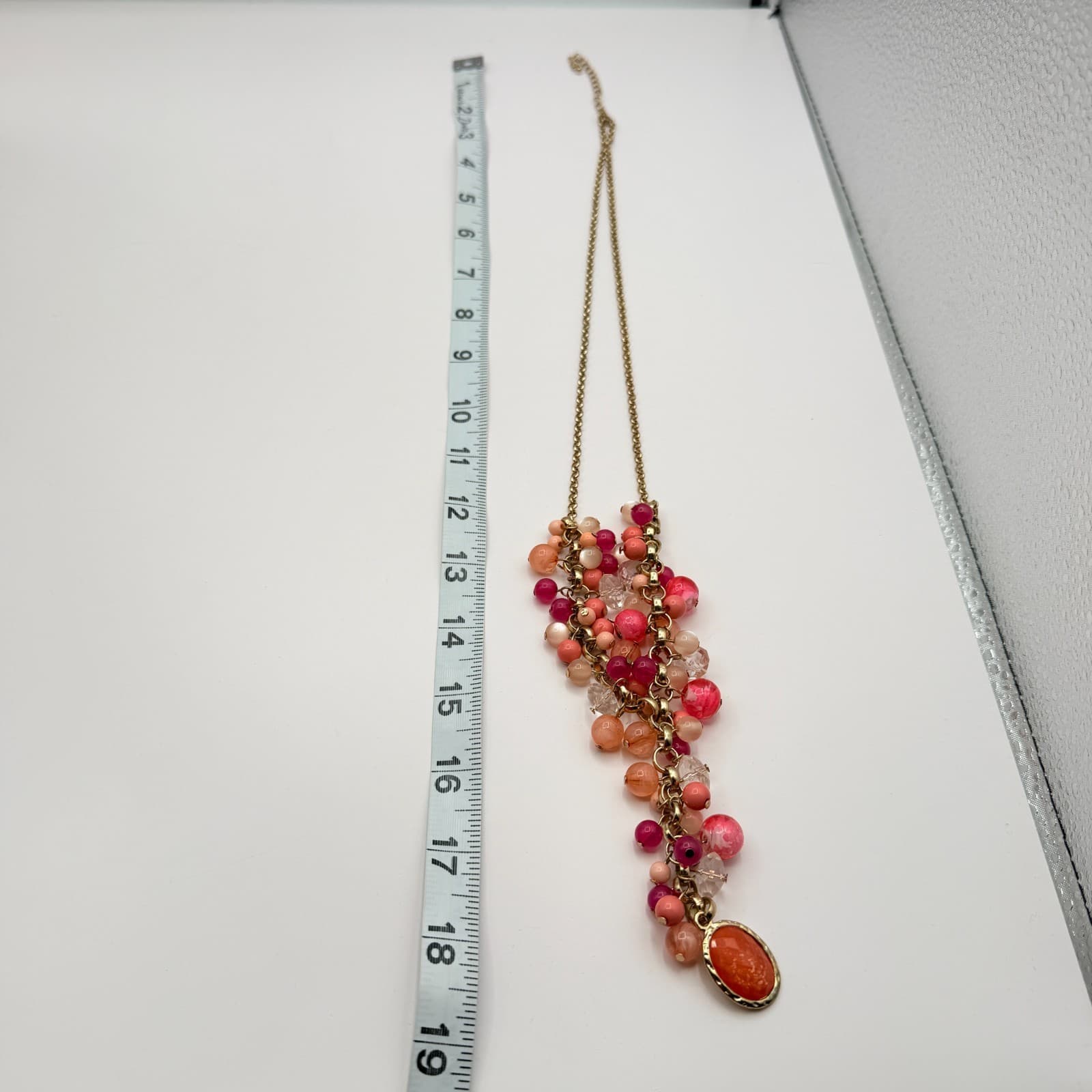 Vintage 90s Gold Tone Beaded Statement Y Necklace Women's Classic Jewelry - Thumbnail 12