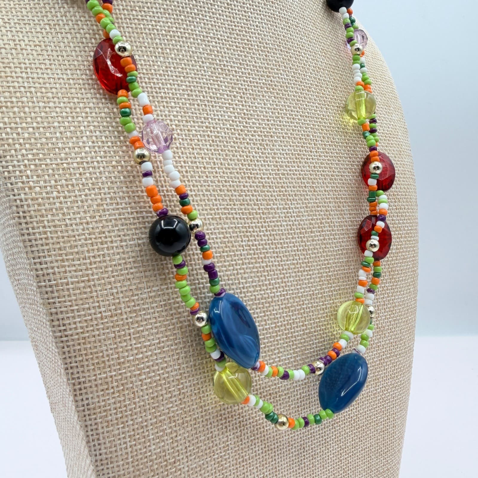 Vintage Y2K Gold Tone Multi Strand Beaded Necklace Boho Women's Classic Jewelry - Thumbnail 6