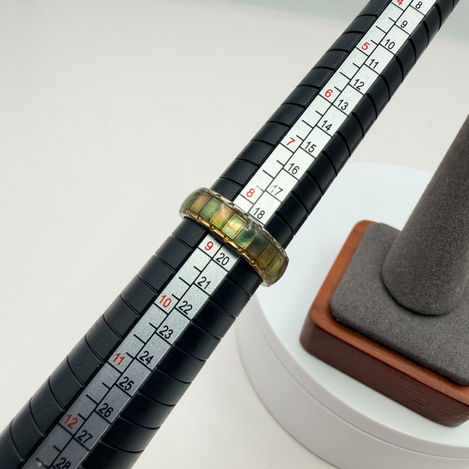 Vintage Y2K Gold Tone Green Turquoise Mosaic Inlay Ring Band Women Retro Jewelry - Thumbnail 8