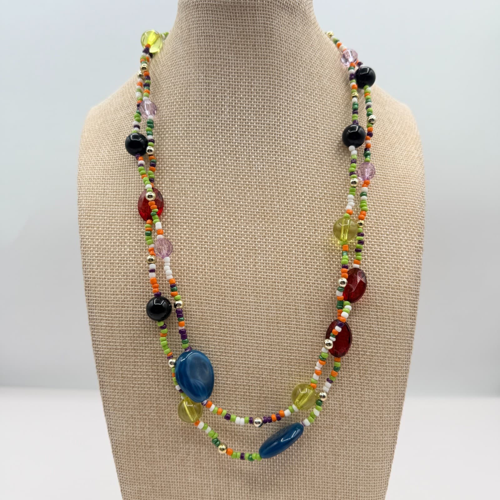 Vintage Y2K Gold Tone Multi Strand Beaded Necklace Boho Women's Classic Jewelry - Thumbnail 9