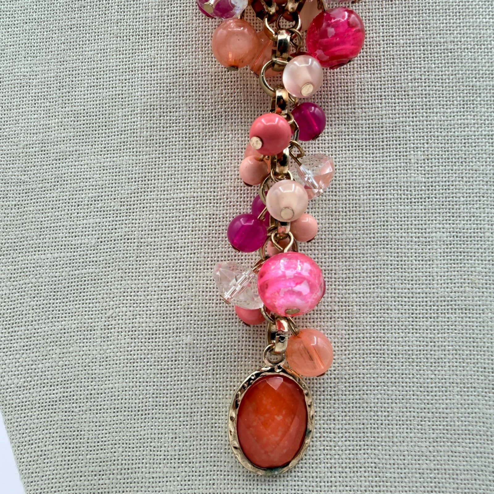 Vintage 90s Gold Tone Beaded Statement Y Necklace Women's Classic Jewelry - Thumbnail 5