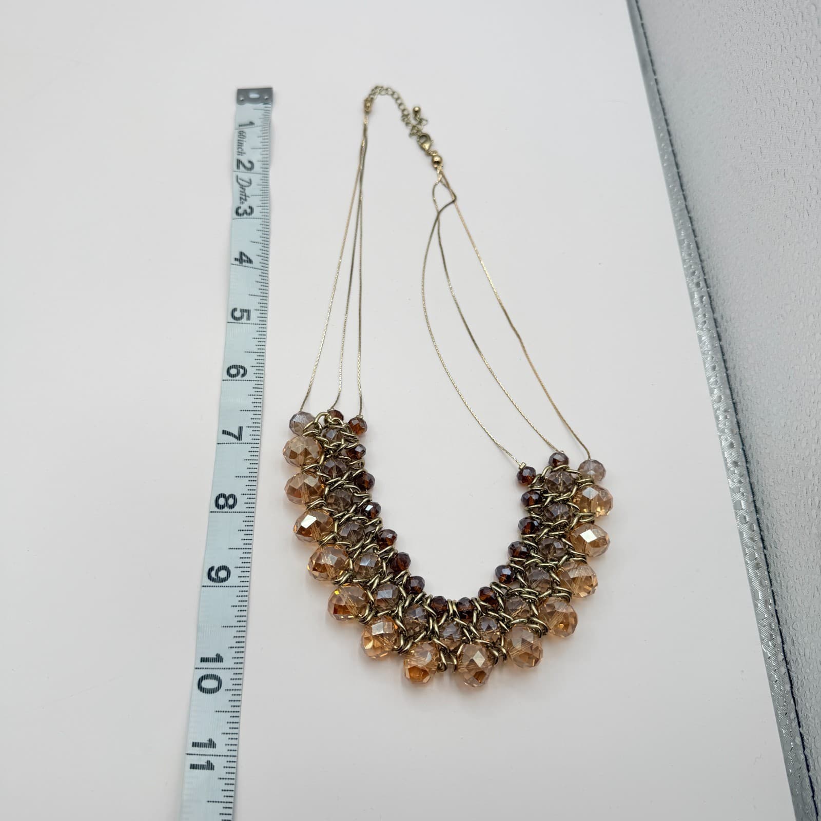 Vintage 90s Gold Tone Multi Strand Beaded Statement Bib Necklace Women's Jewelry - Thumbnail 11