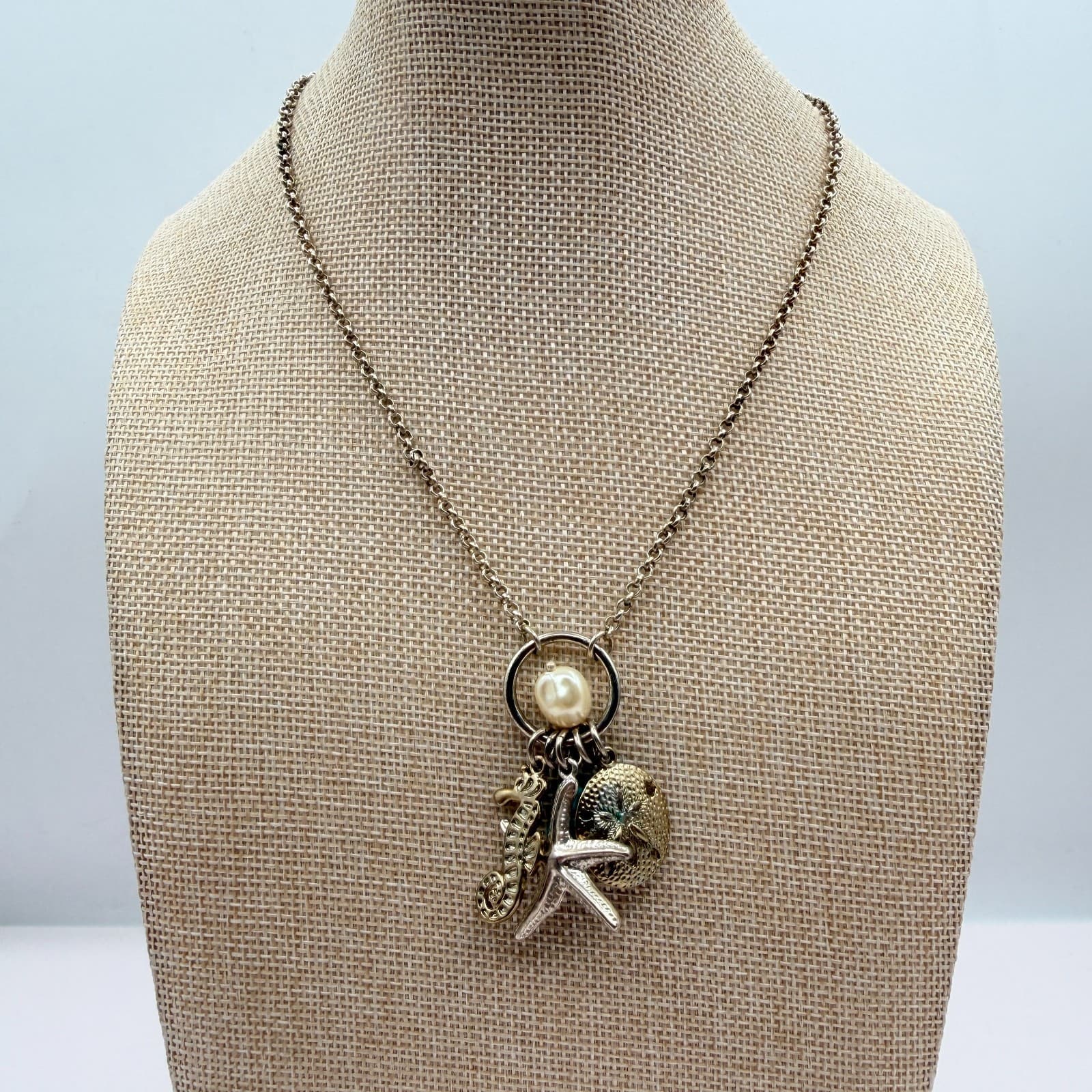 Vintage 90s Silver Tone Faux Pearl Pendant Necklace Women's Classic Jewelry - Thumbnail 5