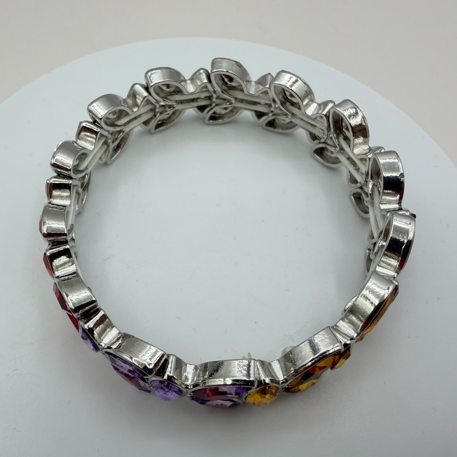 VTG 90s Silver Tone Rhinestones Stretch Bracelet Women's Classic Fashion Jewelry - Thumbnail 6