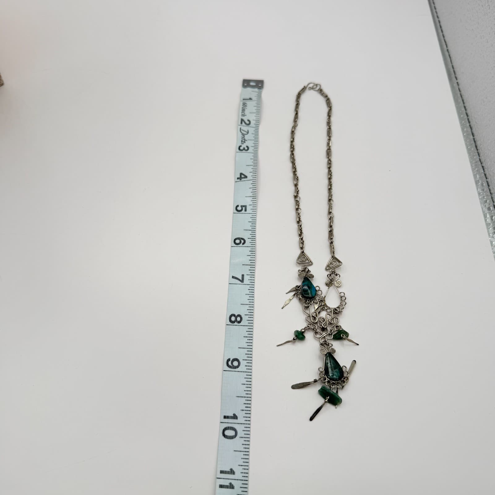 Vintage 70s Silver Tone Artisan Wire Wrap Necklace Stone Boho Fashion Jewelry - Thumbnail 11