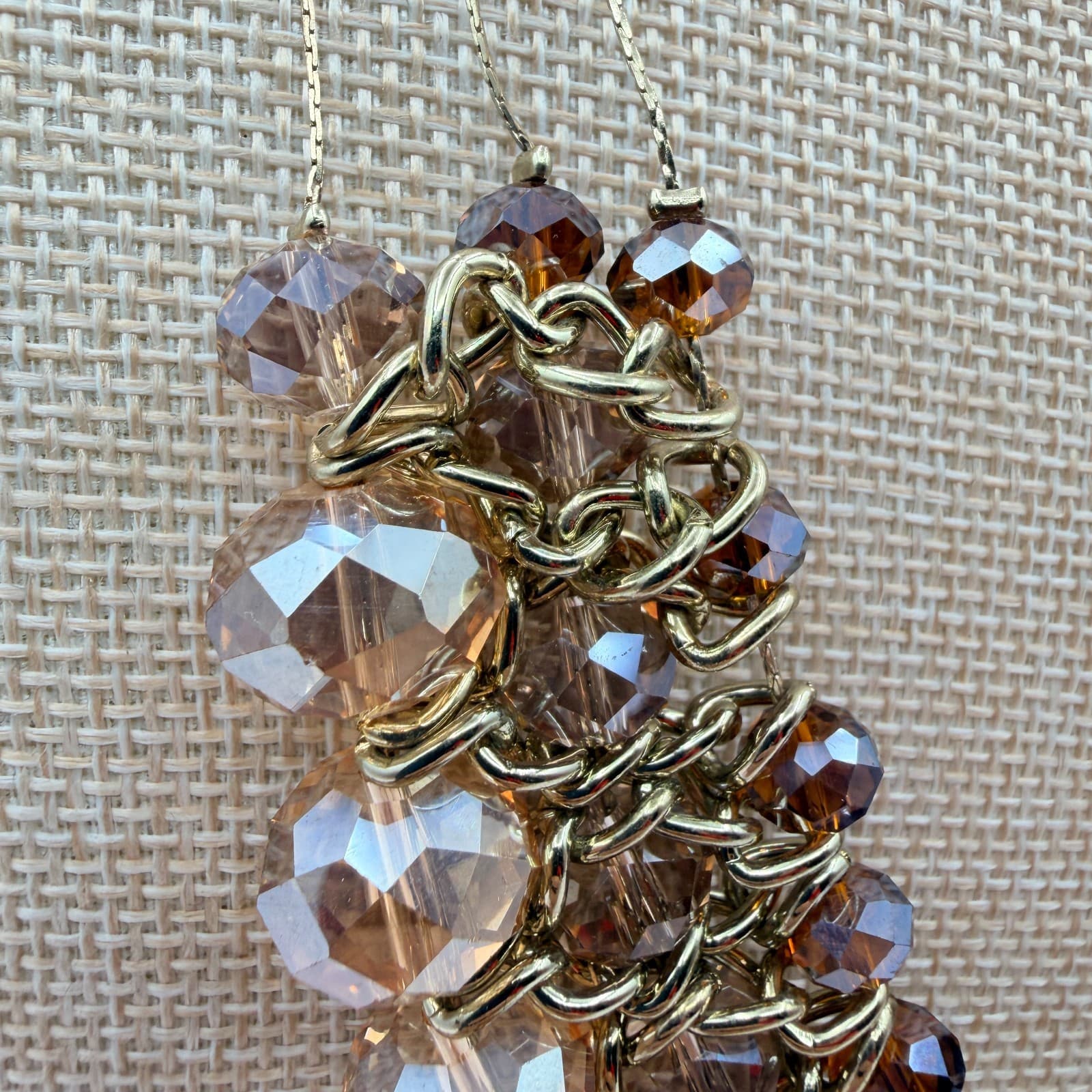 Vintage 90s Gold Tone Multi Strand Beaded Statement Bib Necklace Women's Jewelry - Thumbnail 4