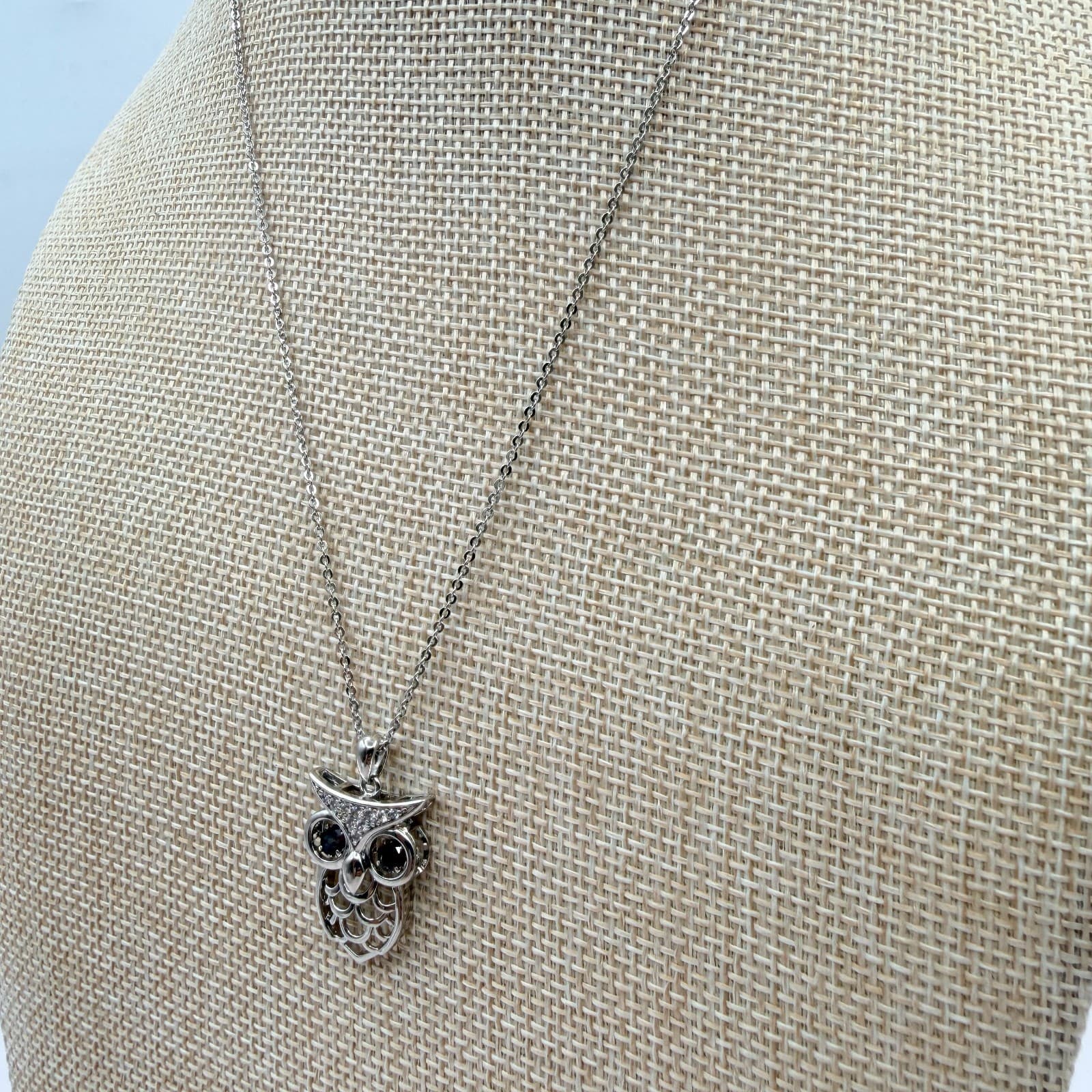 Vintage 90s Silver Tone Brown Eyes Owl Pendant Necklace Boho Women's Jewelry - Thumbnail 7