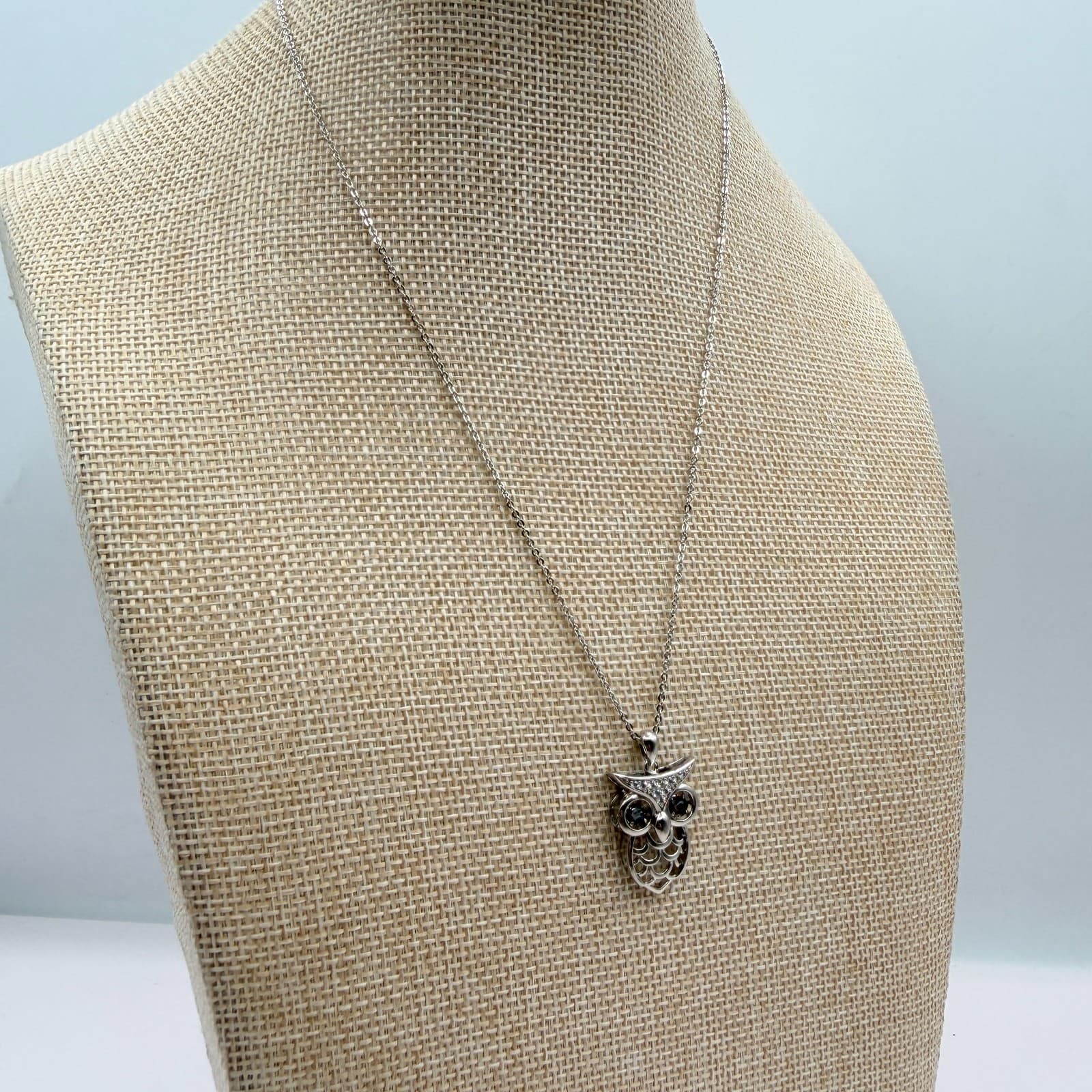Vintage 90s Silver Tone Brown Eyes Owl Pendant Necklace Boho Women's Jewelry - Thumbnail 6