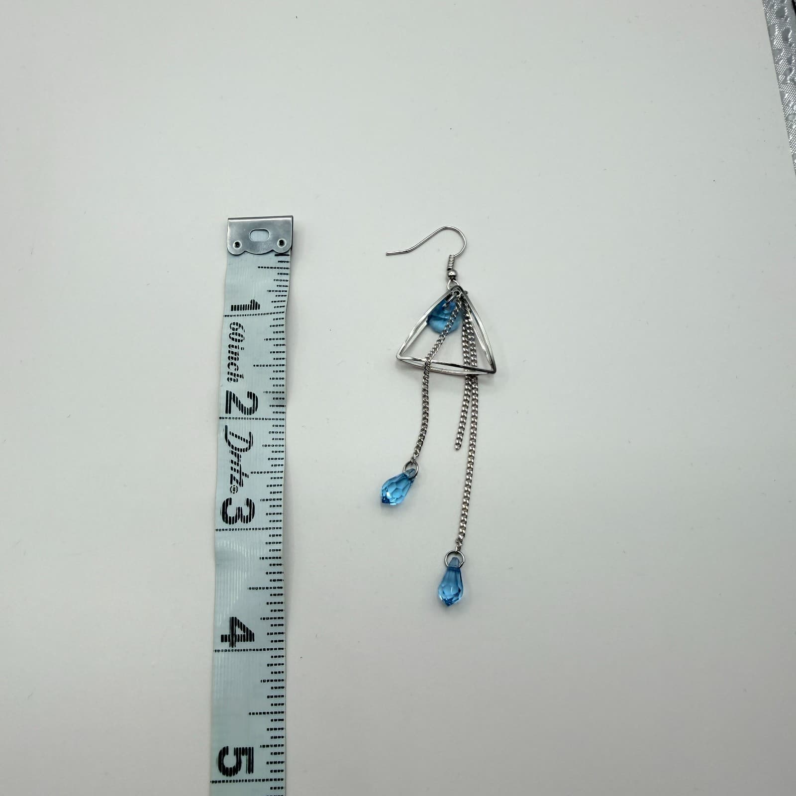 Vintage 80s Silver Tone Blue Teardrop Dangle Earrings Geometric Tassel Jewelry - Thumbnail 9