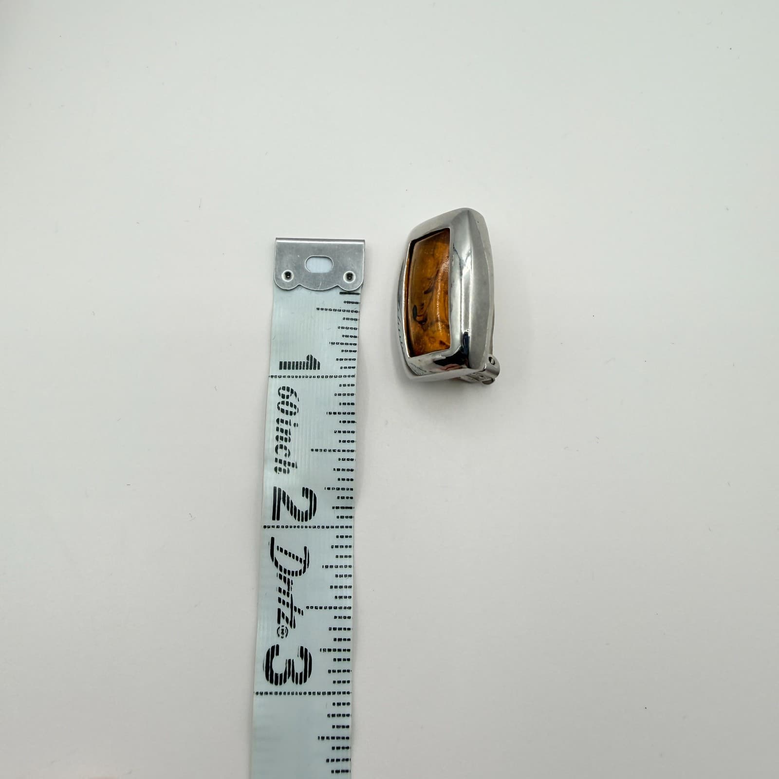 Vintage 80s Silver Tone Modernist Baltic Amber Stud Earrings Rectangular jewelry - Thumbnail 8