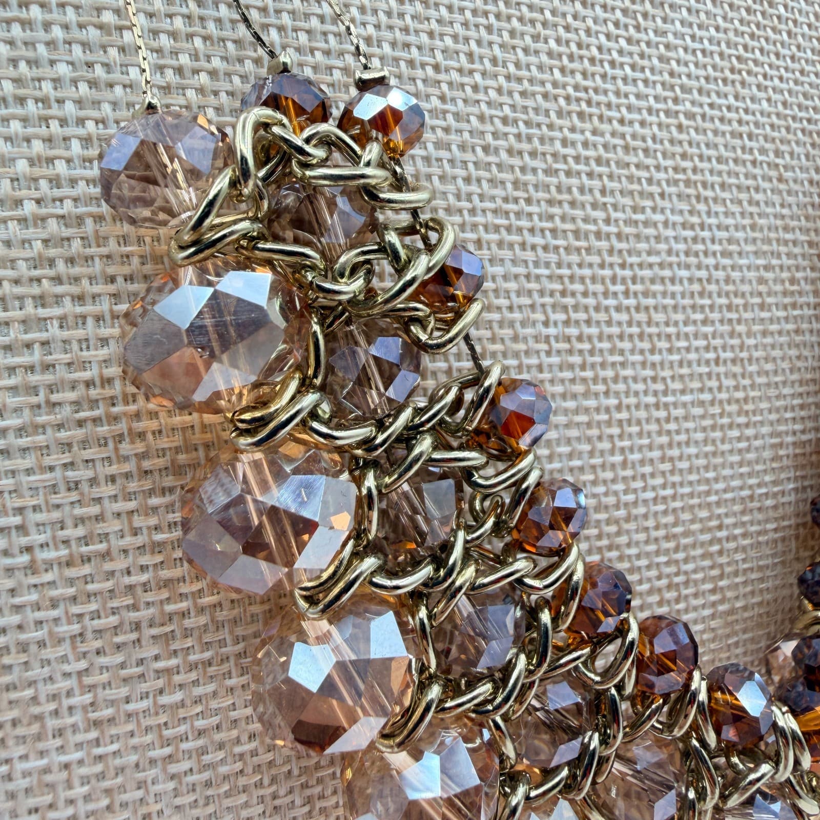 Vintage 90s Gold Tone Multi Strand Beaded Statement Bib Necklace Women's Jewelry - Thumbnail 6