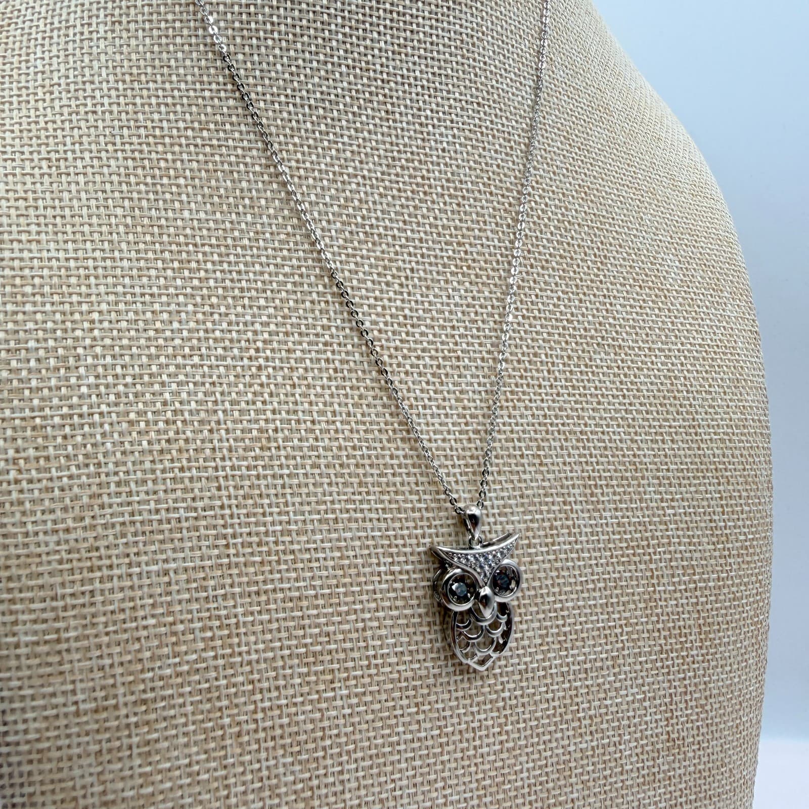 Vintage 90s Silver Tone Brown Eyes Owl Pendant Necklace Boho Women's Jewelry - Thumbnail 5
