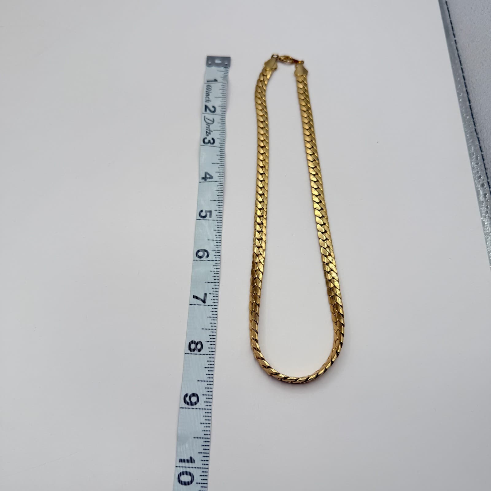 Vintage 90s Gold Tone Herringbone Curb Link Chain Necklace Flat Chunky Statement - Thumbnail 11